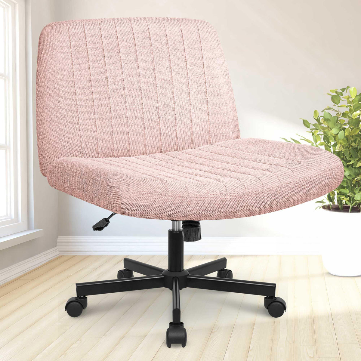 NEO CHAIR Criss Cross Chair with Wheels Home Office Cross Legged Armless Chairs Adjustable Computer Desk Wide Seat for Bedroom Vanity Comfy Swivel (Teddy White)
