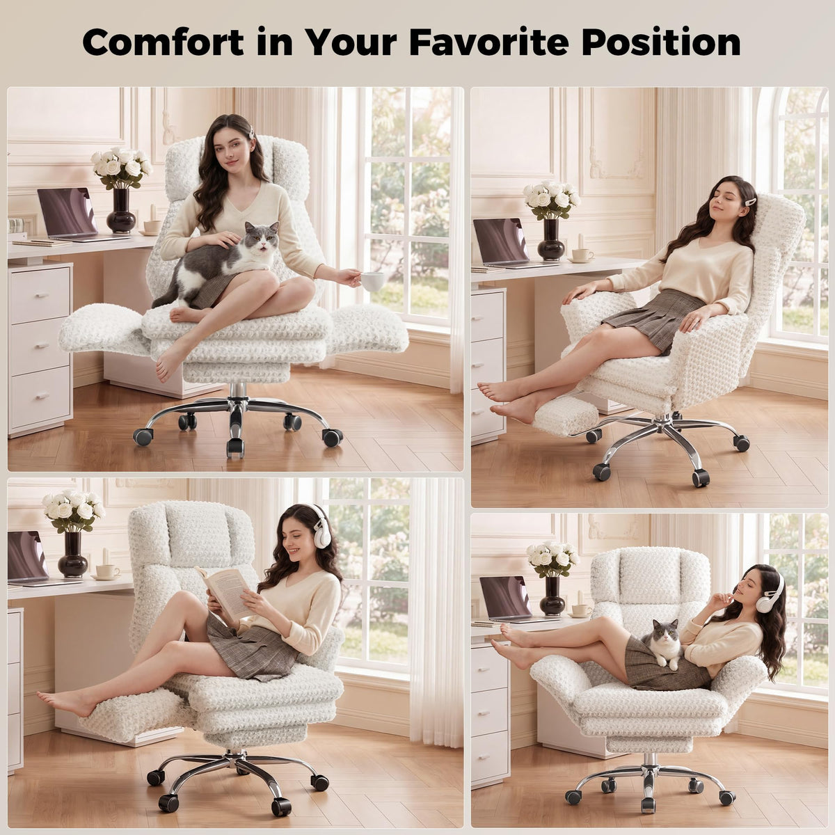 Big and Tall Office Chair, Flip Armrests for Pets & Cross Legged Sitting, Executive Ergonomic Computer Gaming Chair with Foot Rest, Premium Tech Fabric Wide Seat Reclining Desk Chair