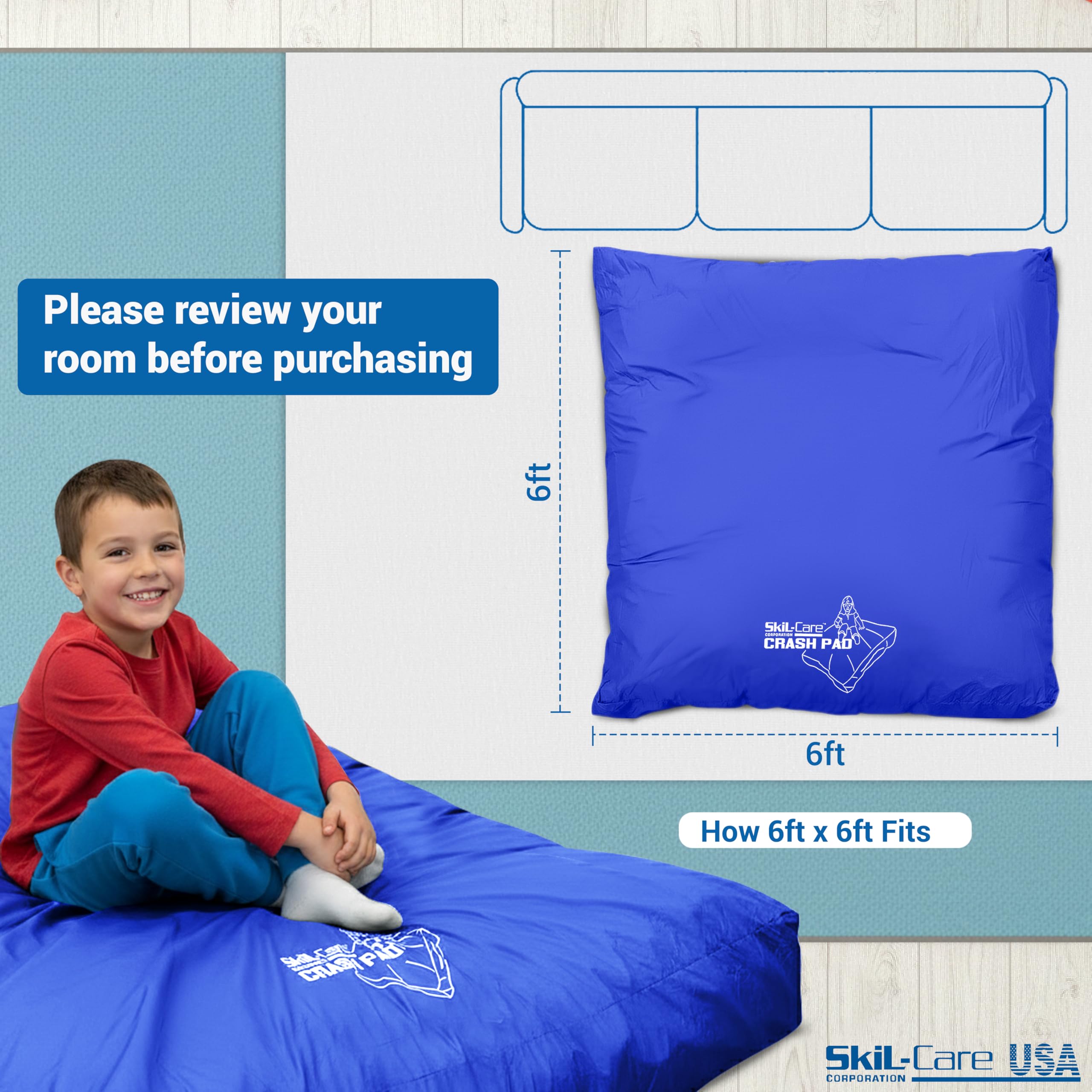 Skil-Care Crash Pad for Kids | Sensory Crash Mat for Active Play | High-Density & Soft Foam Blocks Landing Zone | Kids Jumping Pillow for Indoor & Outdoors Use with Durable Nylon Cover - 5x5 feet