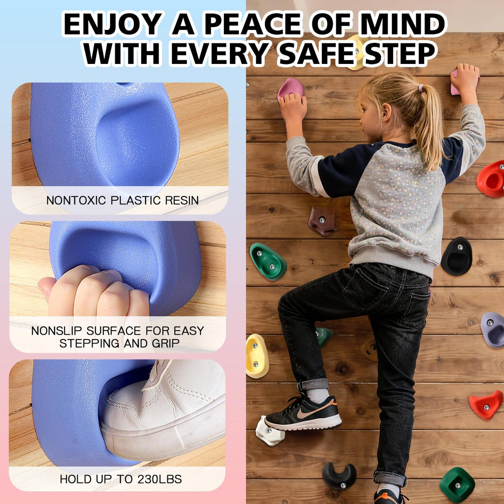 TOPNEW 32 Rock Climbing Holds Multi Size for Kids, Adult Rock Wall Holds Climbing Rock Wall Grips for Indoor and Outdoor Playground Play Set - Includes 2 Inch Mounting Hardware