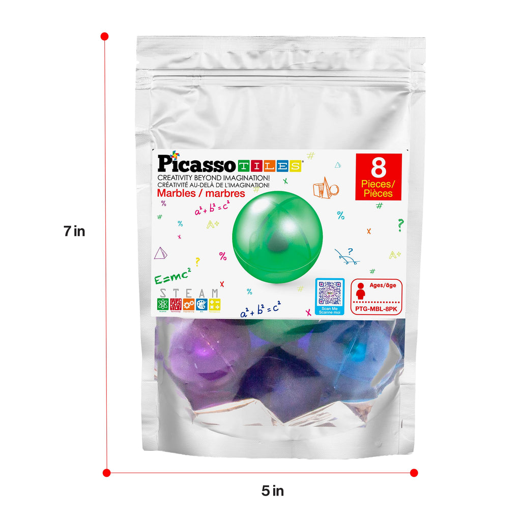 PicassoTiles 100 Piece Marble Run Magnetic Tiles Race Track STEM Ages 3+ | BPA-free ABS plastic, reinforced edges, curved slopes and U-turns, steel balls included, open-ended maze layouts, shared play