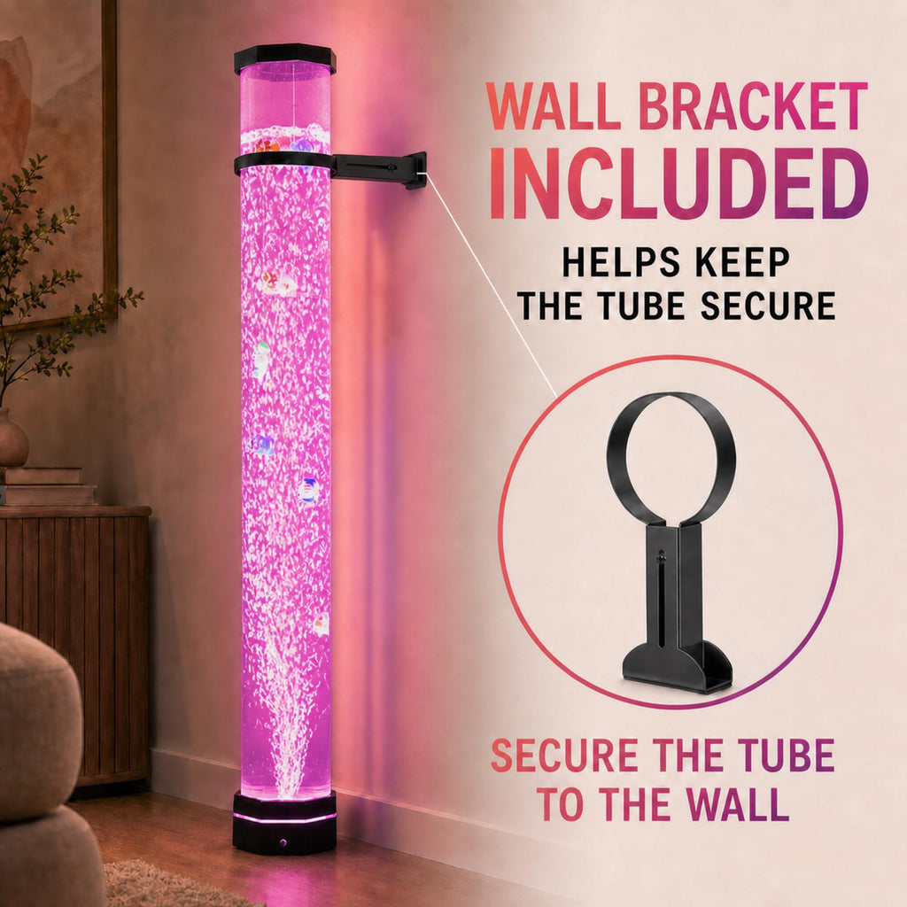 4FT Sensory Bubble Lamp, 9 Floating Fish, 16 Color LED | Remote control, 120mm extra-wide tube, 3-speed bubbles; for bedroom, living room, office and sensory room