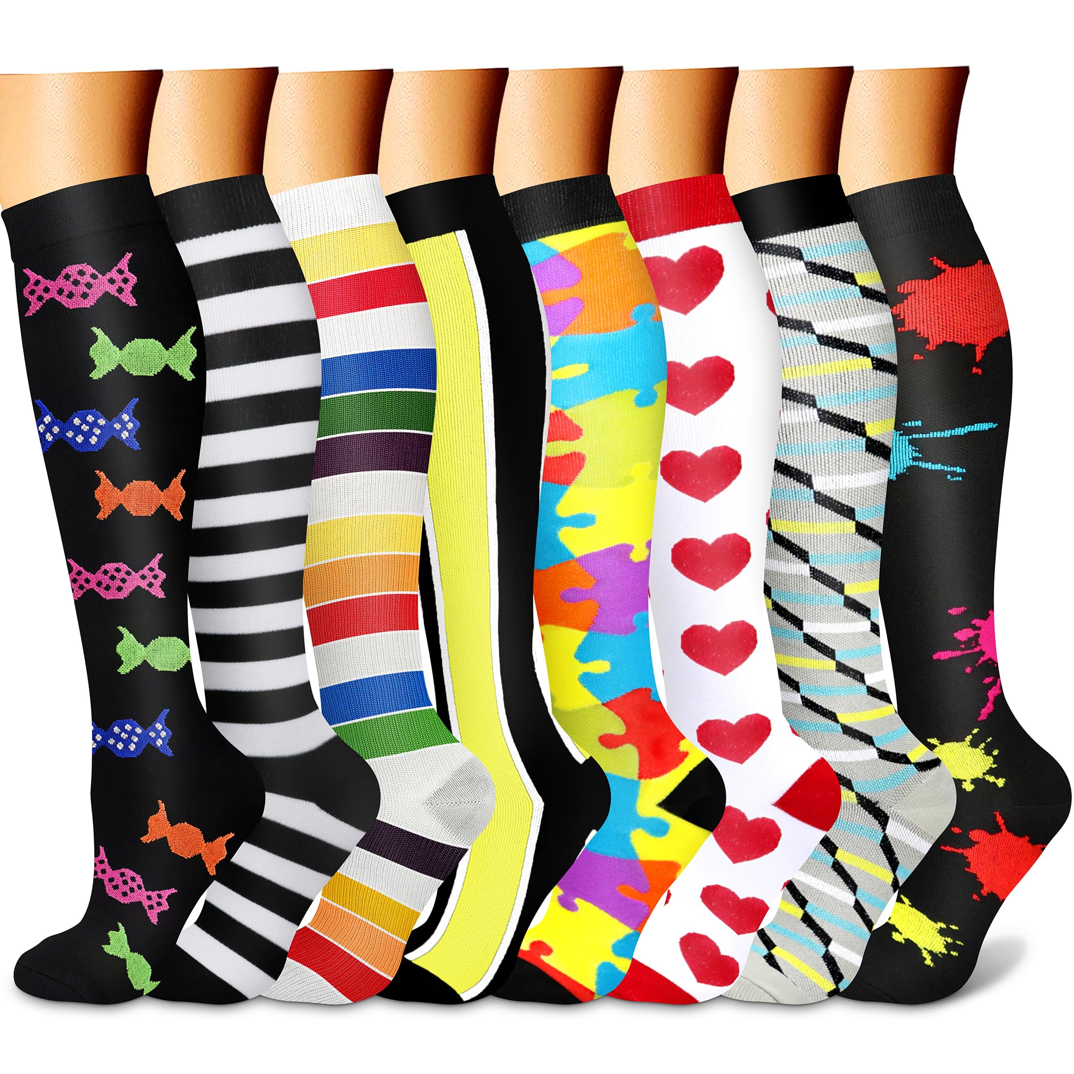 FEYHAY Copper Compression Socks (8 Pairs) 15-20 mmHg Circulation is Best Athletic & Daily for Men & Women, Running, Climbing