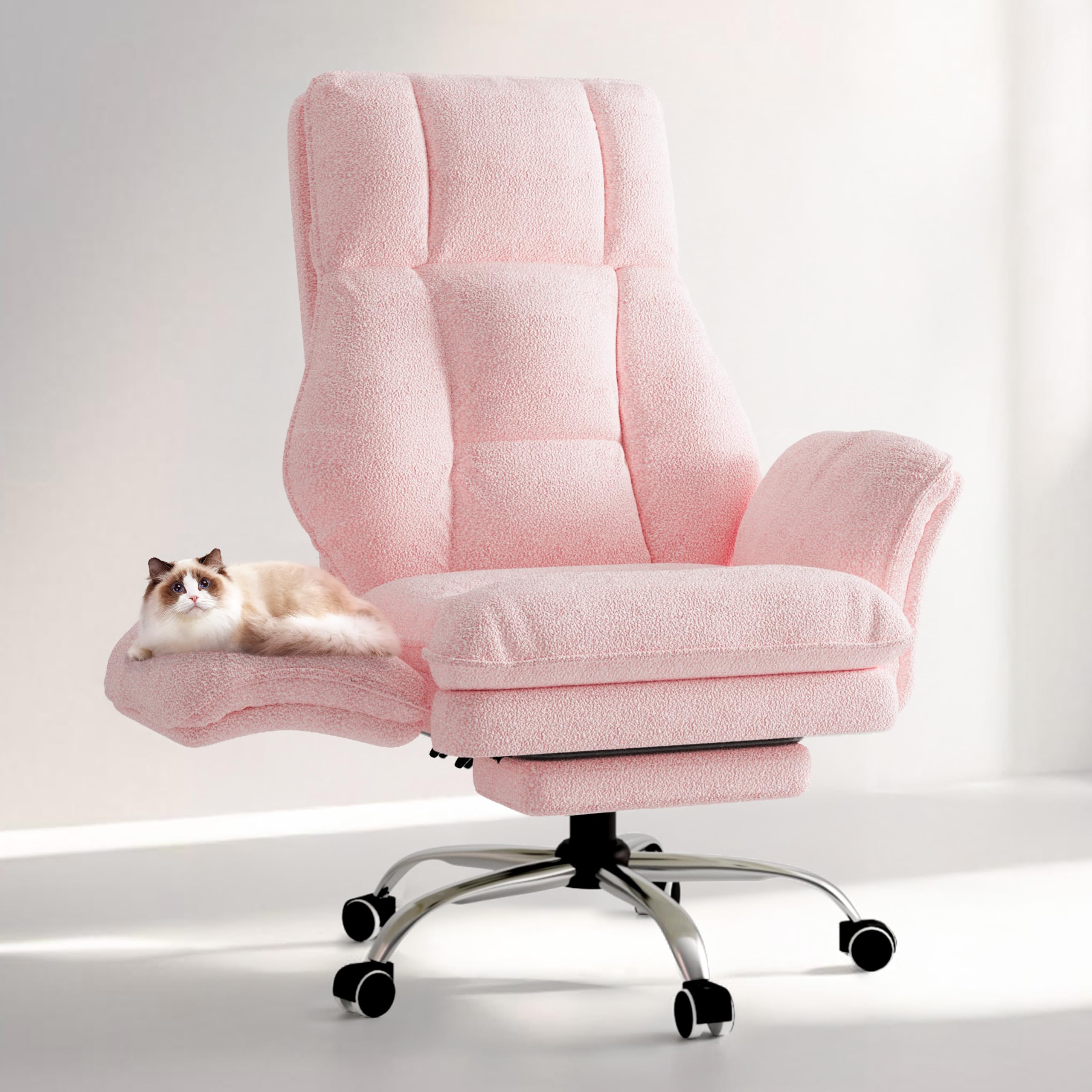 Big and Tall Office Chair, Flip Armrests for Pets & Cross Legged Sitting, Executive Ergonomic Computer Gaming Chair with Foot Rest, Premium Tech Fabric Wide Seat Reclining Desk Chair