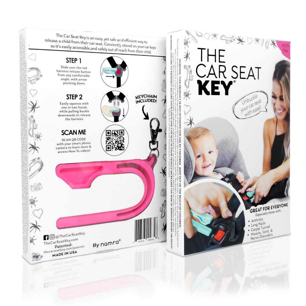 The Car Seat Key - Original Car Seat Key Chain Buckle Release Tool - Easy Unbuckle Opener Aid for Nails, Parents, Grandparents & Older Children by NAMRA Made in USA (Black)