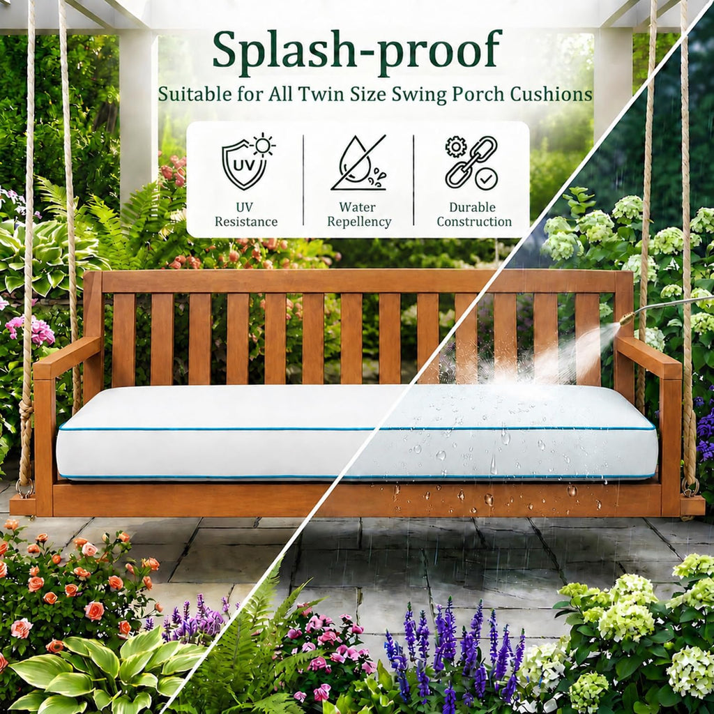 Twin Size Outdoor Daybed Swing Cushion Cover,Patio Porch Twin Mattress Bolster Pillow Fitted Sheet Cover Waterproof for Outdoor Hanging Porch Swing Bed (6, Dark Gray-White Piping)