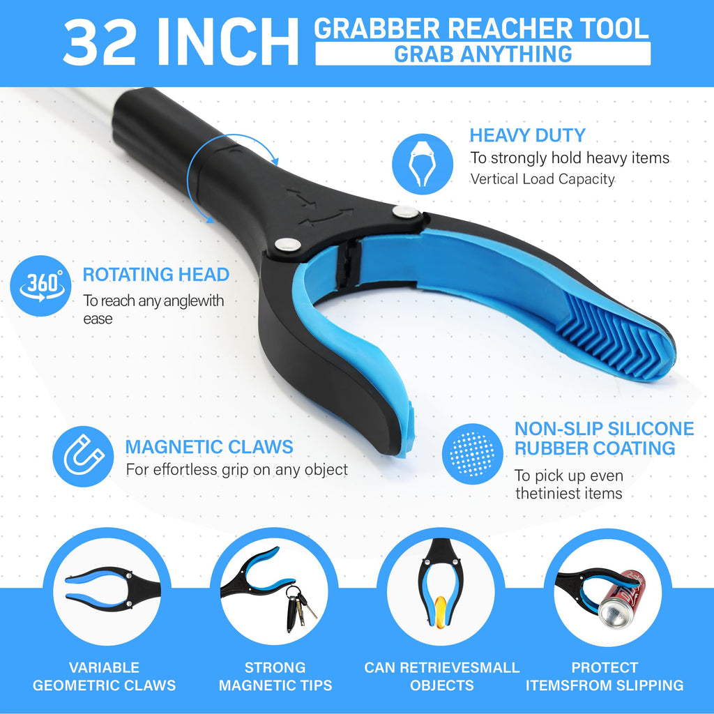 32 inch GrabRunner Heavy Duty(up to 10 lbs) Reacher Grabber Tool with Strong Magnetic (New Pink) 1 Pack