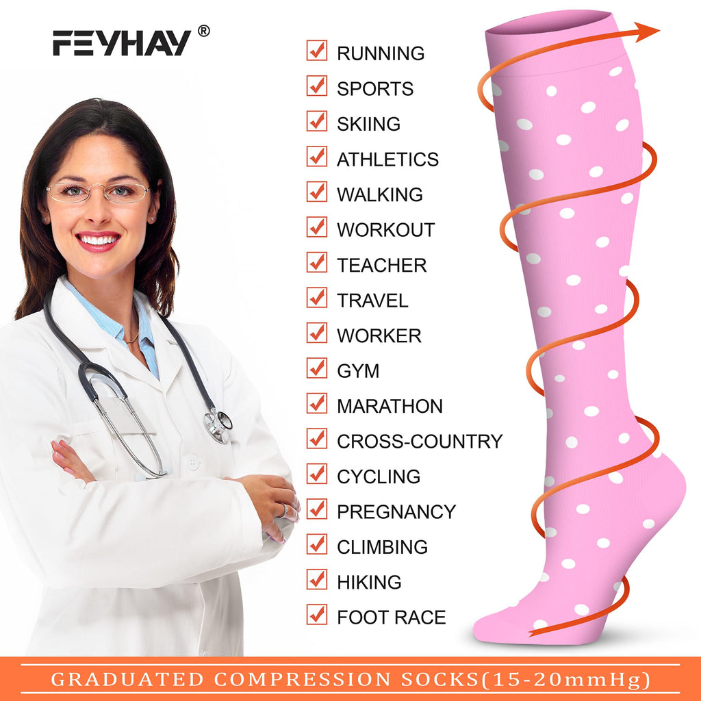 FEYHAY Copper Compression Socks (8 Pairs) 15-20 mmHg Circulation is Best Athletic & Daily for Men & Women, Running, Climbing