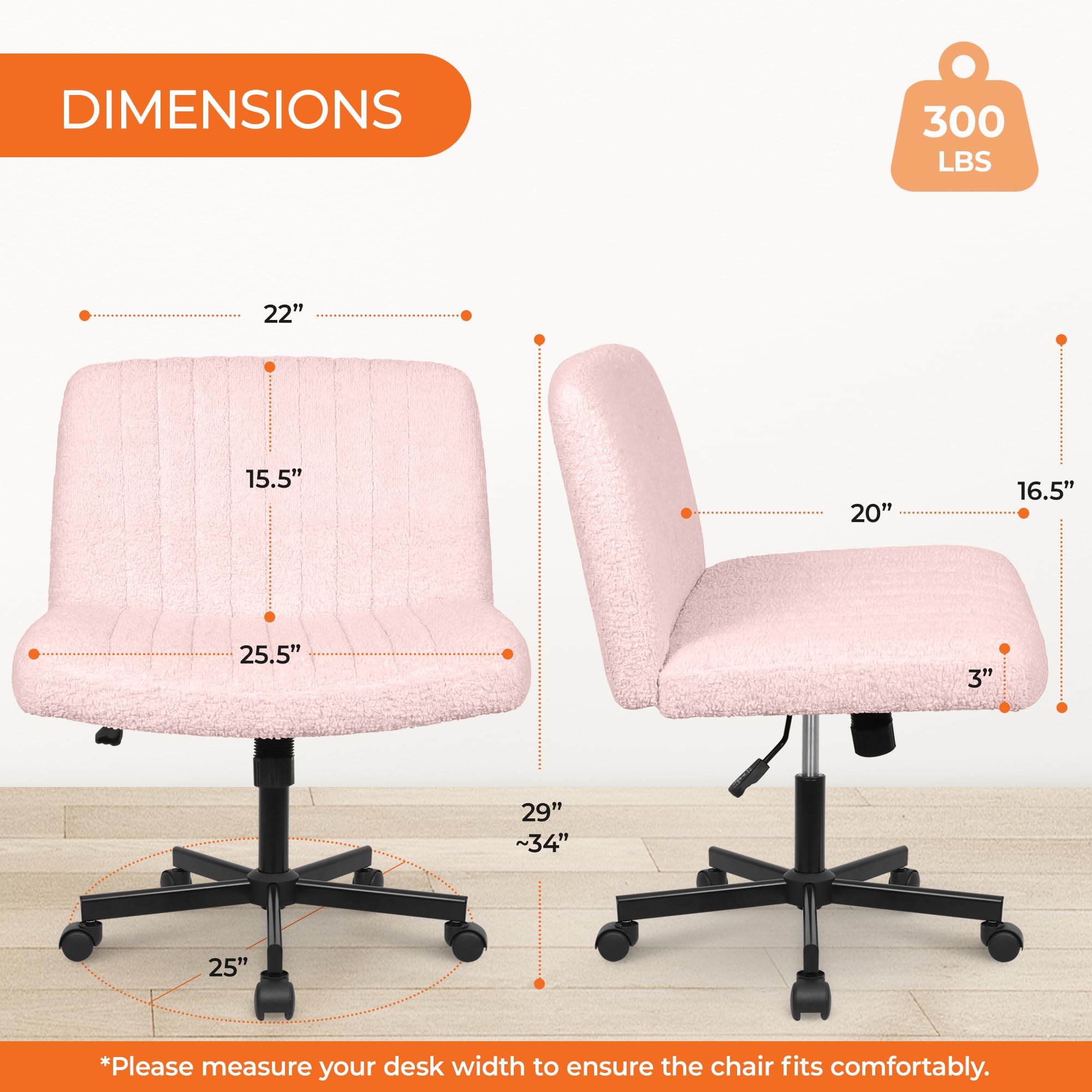 NEO CHAIR Criss Cross Chair with Wheels Home Office Cross Legged Armless Chairs Adjustable Computer Desk Wide Seat for Bedroom Vanity Comfy Swivel (Teddy White)