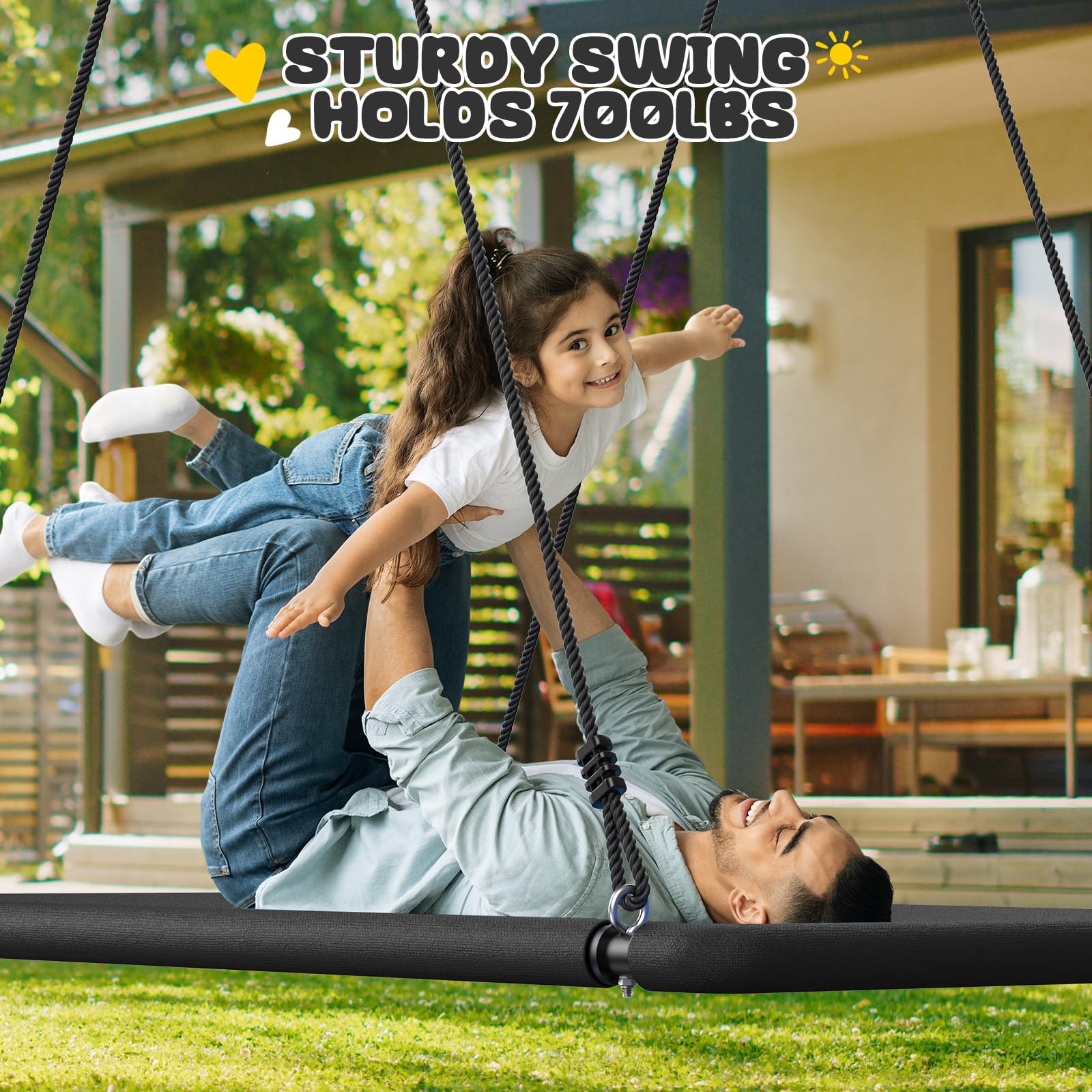 Trekassy 60" Extra Large Rectangle Tree Swing - Heavy Duty 700lb Capacity, Waterproof Platform for Kids & Adults with Complete Installation Kit & 2 Tree Straps (Beige)