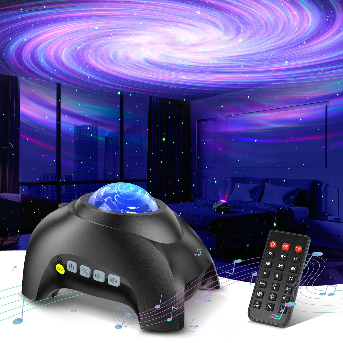 Northern Galaxy Light Aurora Projector with 33 Light Effects, Night Lights LED Star Projector for Bedroom Nebula Lamp, Remote Control, White Noises, Bluetooth Speaker for Parties Black