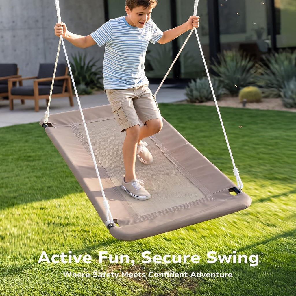 Trekassy 60" Extra Large Rectangle Tree Swing - Heavy Duty 700lb Capacity, Waterproof Platform for Kids & Adults with Complete Installation Kit & 2 Tree Straps (Beige)