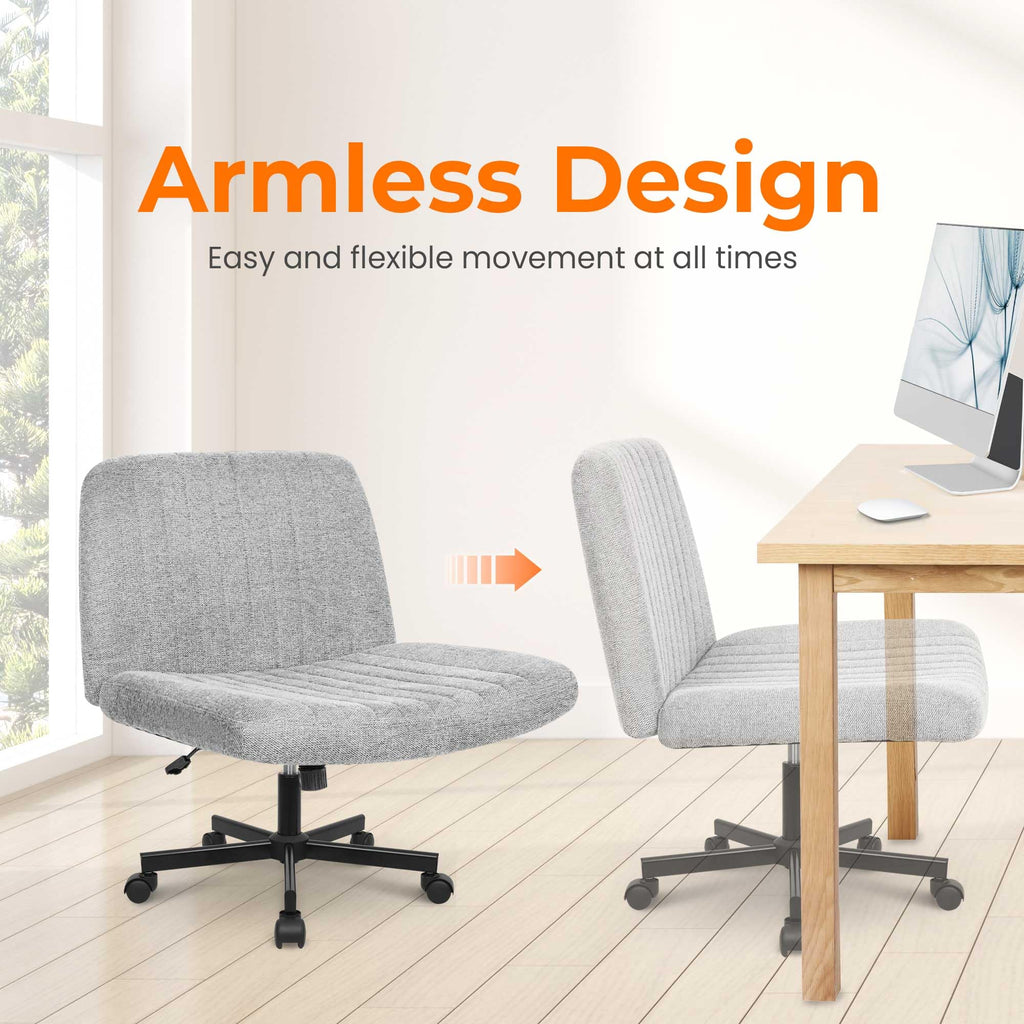 NEO CHAIR Criss Cross Chair with Wheels Home Office Cross Legged Armless Chairs Adjustable Computer Desk Wide Seat for Bedroom Vanity Comfy Swivel (Teddy White)