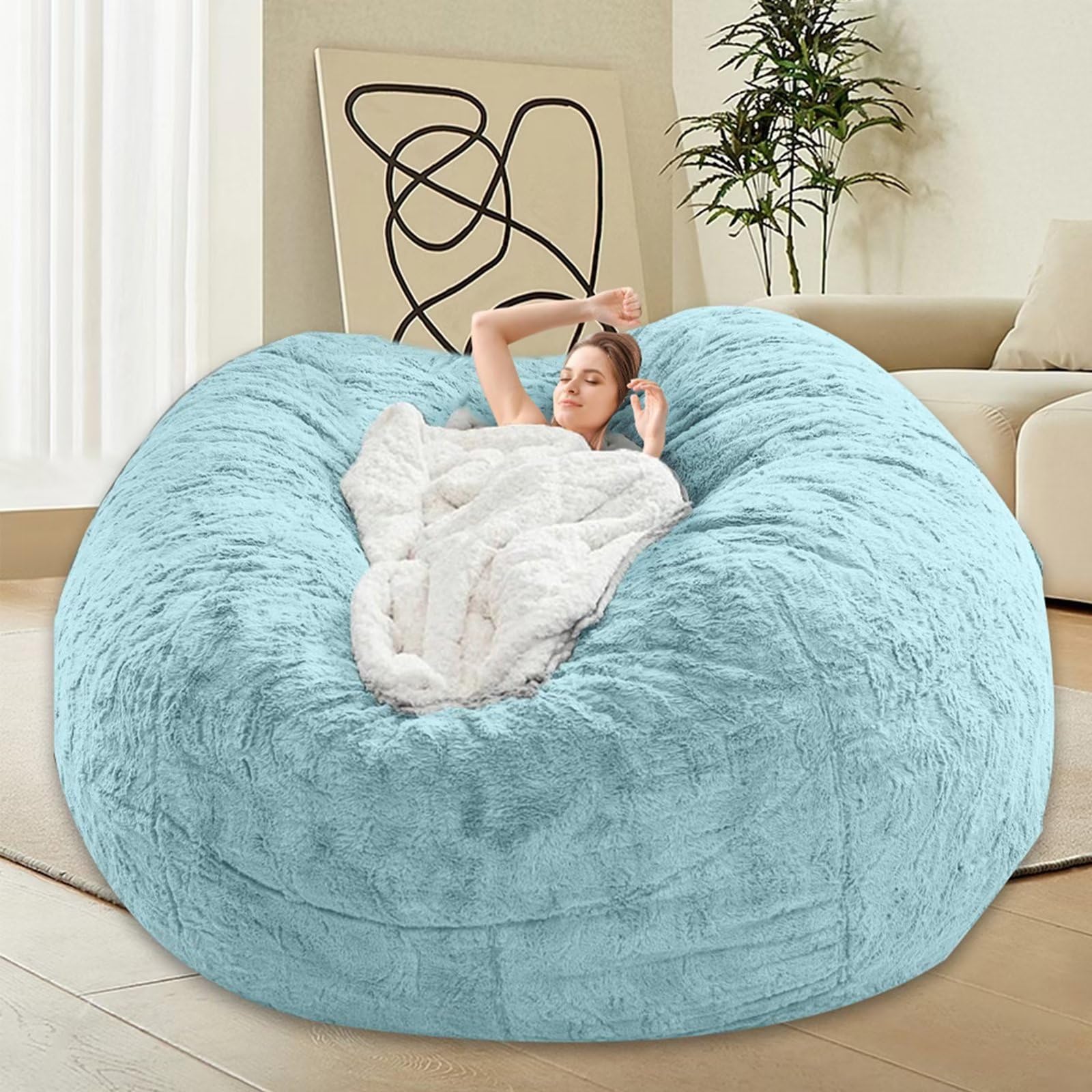 HDMLDP Bean Bag Chair for Adults Kids Without Filling Comfy Fluffy Giant Round Beanbag Lazy Sofa Cover for Reading Chair Floor Chair, 6FT, Grey