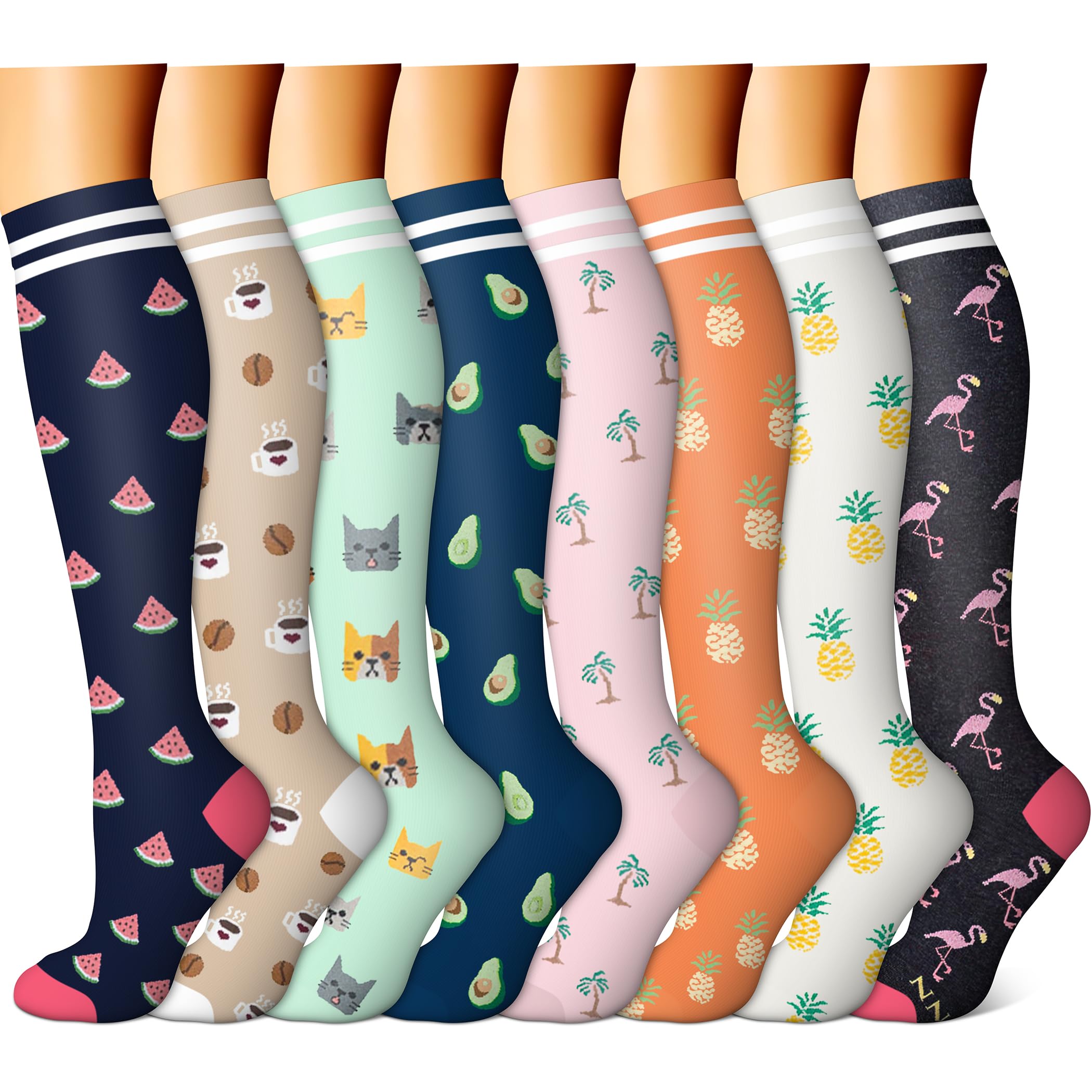 FEYHAY Copper Compression Socks (8 Pairs) 15-20 mmHg Circulation is Best Athletic & Daily for Men & Women, Running, Climbing