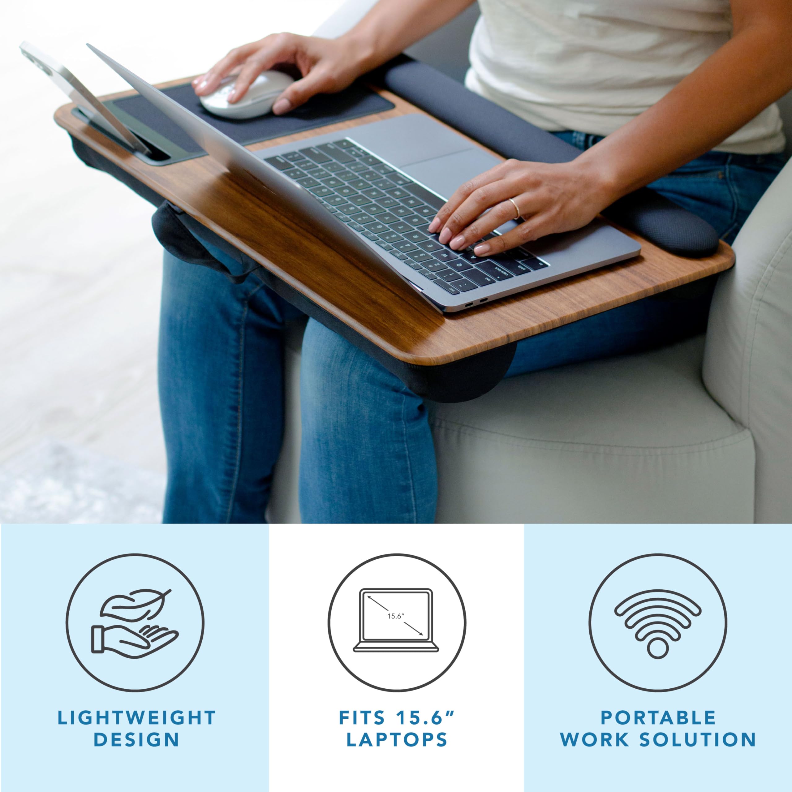 LAPGEAR Home Office Pro Lap Desk - Black Carbon, Fits 15.6” Laptops