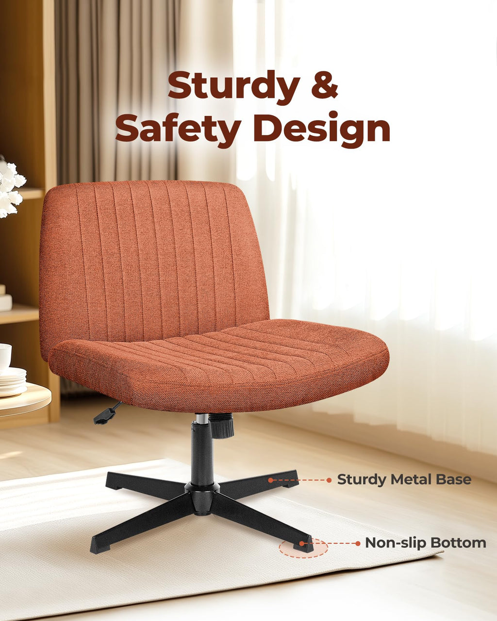 NEO CHAIR Criss Cross Chair with Wheels Home Office Cross Legged Armless Chairs Adjustable Computer Desk Wide Seat for Bedroom Vanity Comfy Swivel (Teddy White)