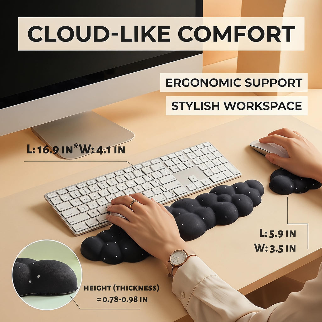 Silky Cloud Wrist Rest Set for Keyboard & Mouse, 16.9", Purple Star | Memory Foam Arm Rest with Ergonomic Support Fits Full Keyboards and Reduces Typing Fatigue for Office, Gaming and Home Use