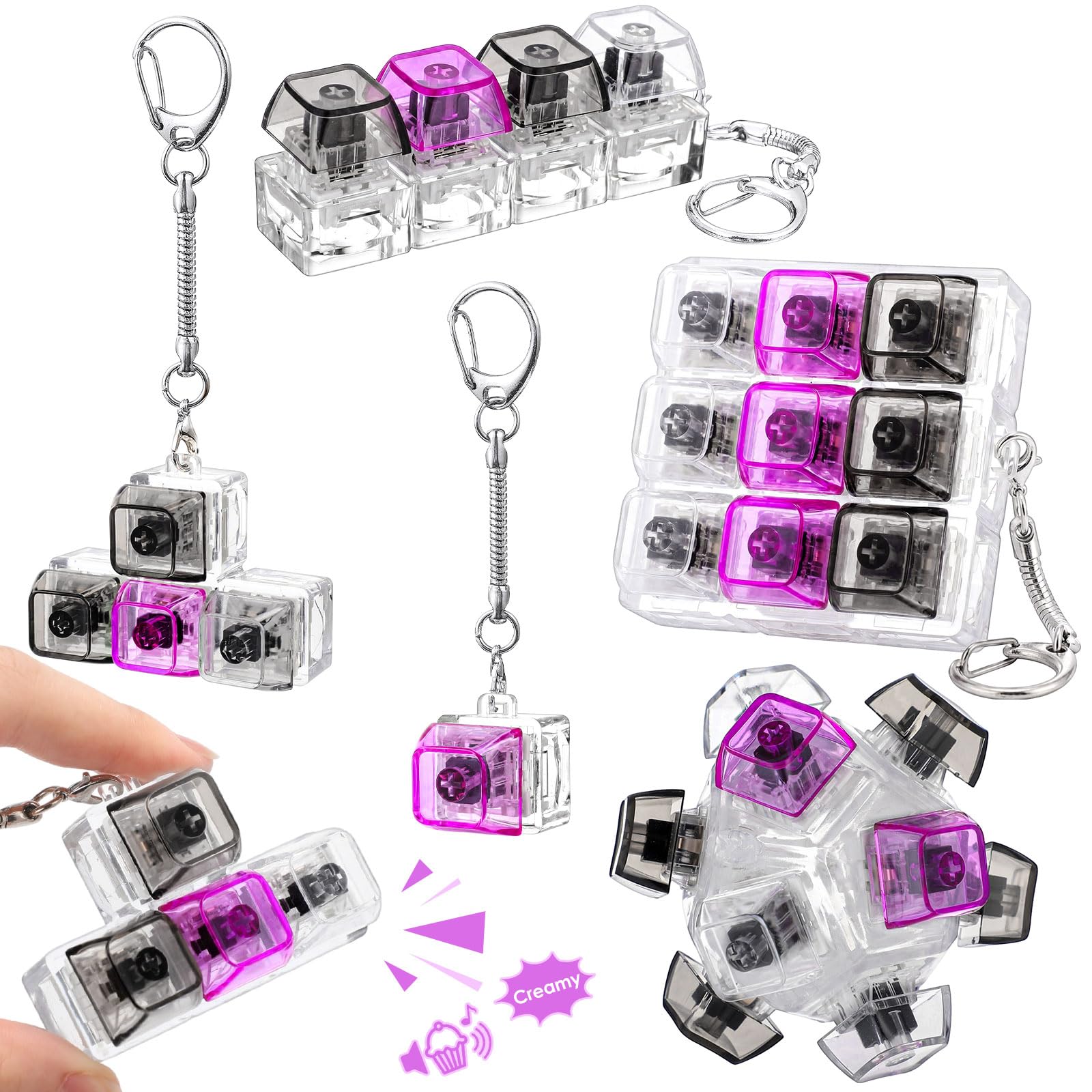 Halloscume 5 Pcs Keyboard Fidget Clicker Keychains in 5 Styles, Back to School Gift Fidget Mechanical Button Clicker Stress Relief Gift for First Day of School Office Home(Blue Purple)
