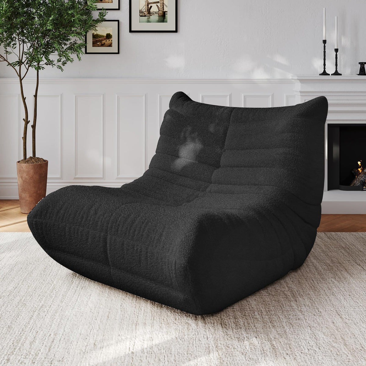 Adults Bean Bag Chairs Lazy Floor Sofa Togo Couch Comfy Memory Foam Reading Chair Teddy Fleece BeanBag for Living Room Bedroom Dorm Office Gaming Room, Green, 1 Seater