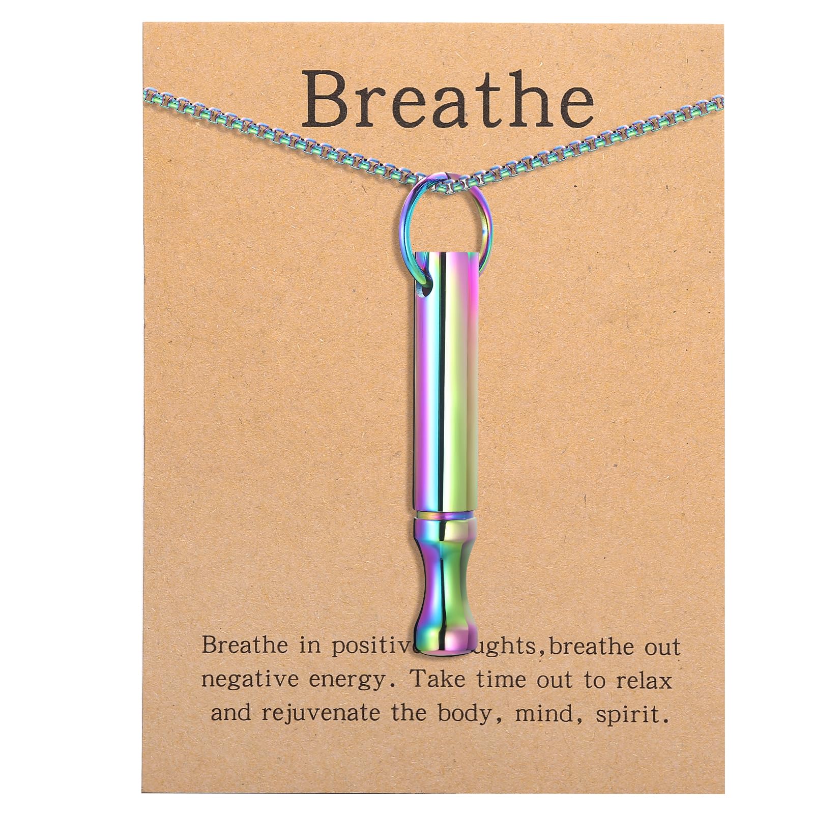 Mindfulness Breathing Necklace Stress Relief Pendant | Stainless Steel, Anxiety Breathe, Stop Smoking Necklace for Women Men