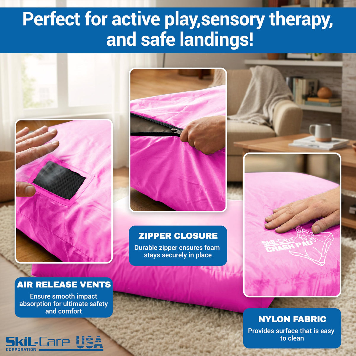 Skil-Care Crash Pad for Kids | Sensory Crash Mat for Active Play | High-Density & Soft Foam Blocks Landing Zone | Kids Jumping Pillow for Indoor & Outdoors Use with Durable Nylon Cover - 5x5 feet