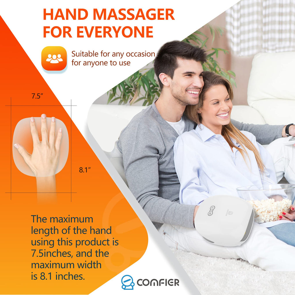 COMFIER Hand Massager with Heat and Compression for Arthritis Carpal Tunnel | Large Hand Chamber Fits Left or Right Hand, with 5 Compression Levels, 3 Modes, and 3 Heat Levels, Gift for Women Men