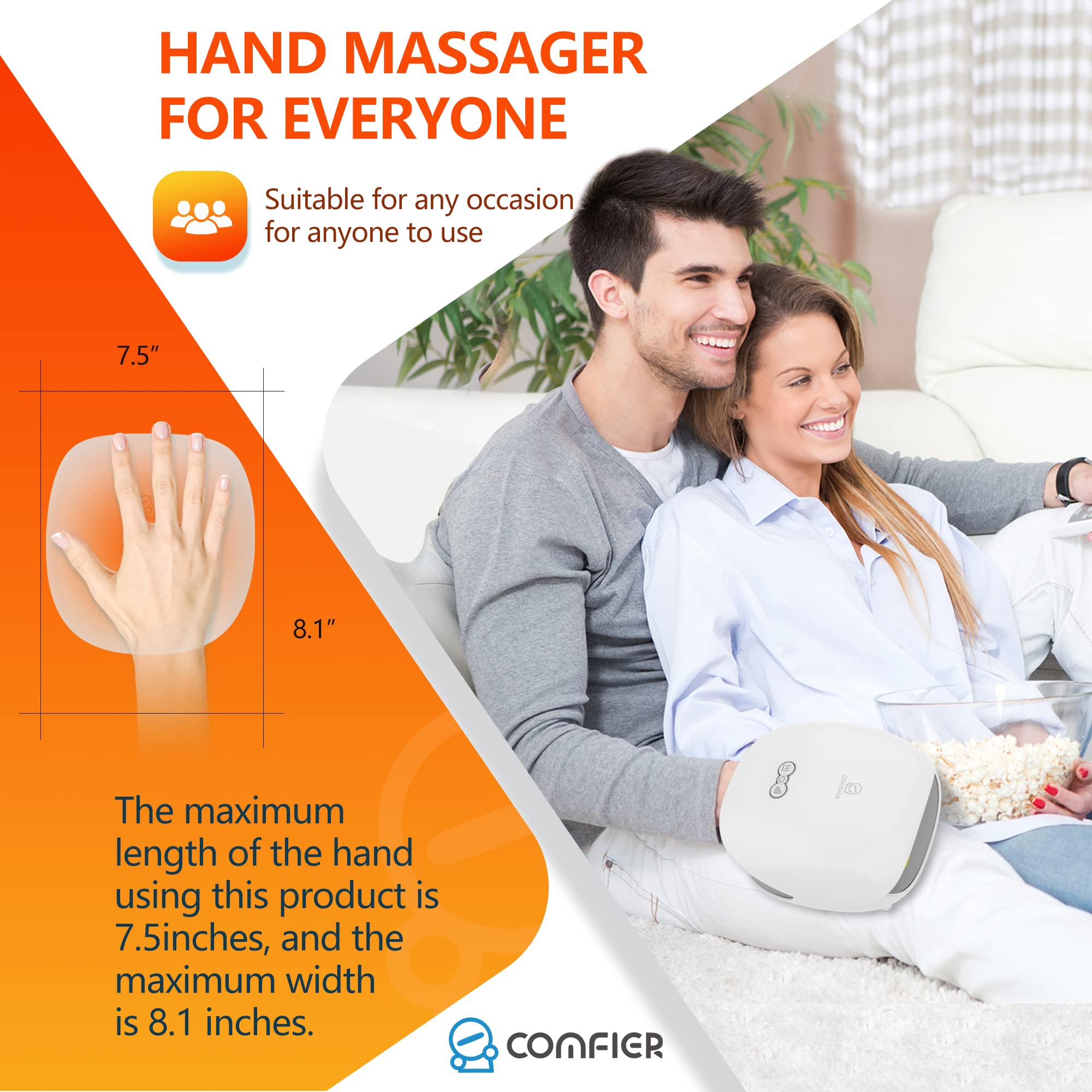 COMFIER Hand Massager with Heat and Compression for Arthritis Carpal Tunnel | Large Hand Chamber Fits Left or Right Hand, with 5 Compression Levels, 3 Modes, and 3 Heat Levels, Gift for Women Men