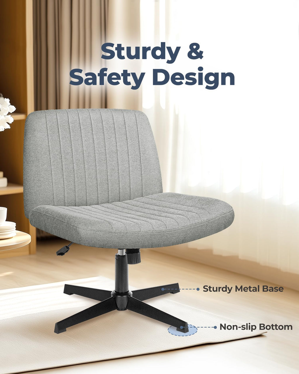 NEO CHAIR Criss Cross Chair with Wheels Home Office Cross Legged Armless Chairs Adjustable Computer Desk Wide Seat for Bedroom Vanity Comfy Swivel (Teddy White)