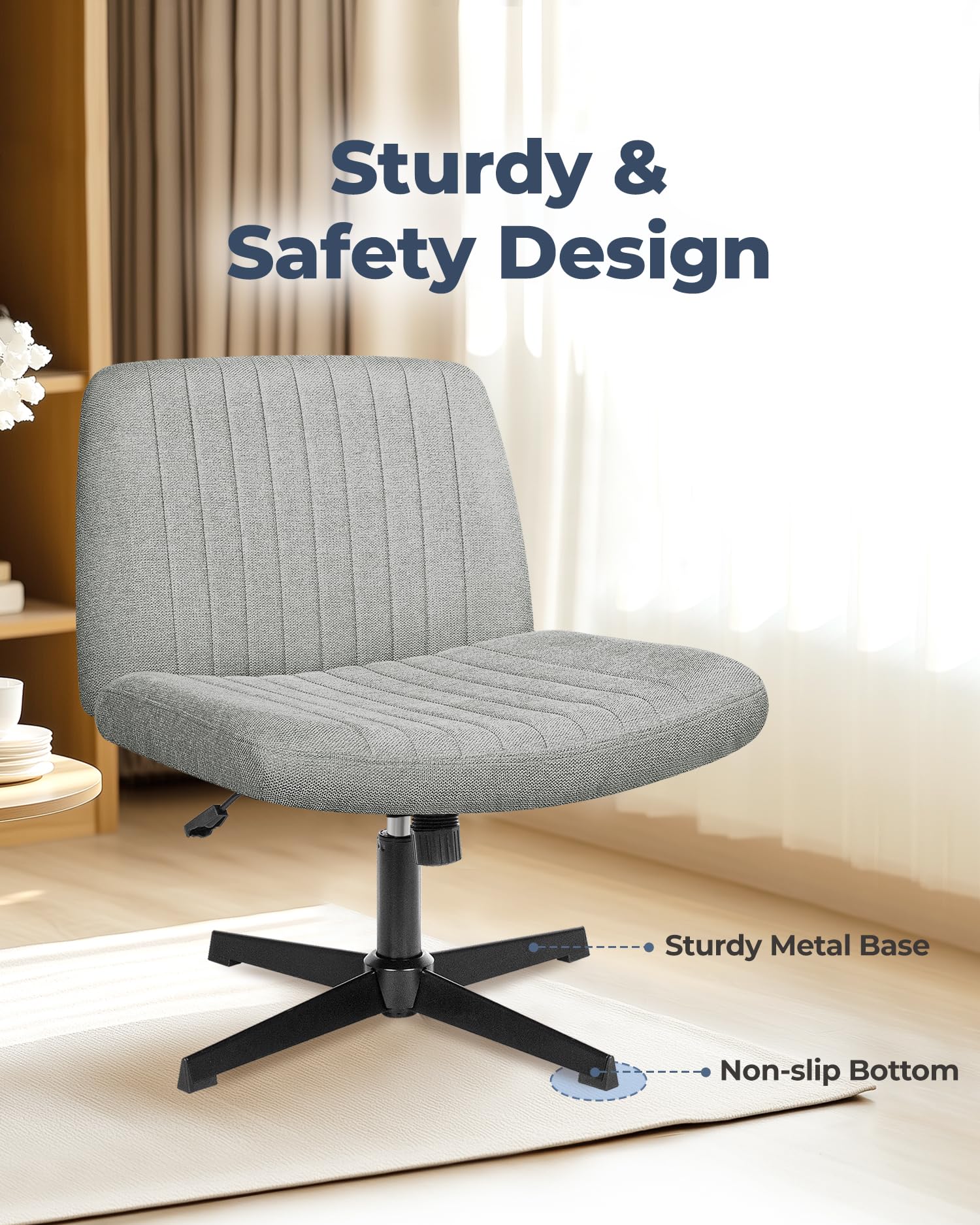 NEO CHAIR Criss Cross Chair with Wheels Home Office Cross Legged Armless Chairs Adjustable Computer Desk Wide Seat for Bedroom Vanity Comfy Swivel (Teddy White)