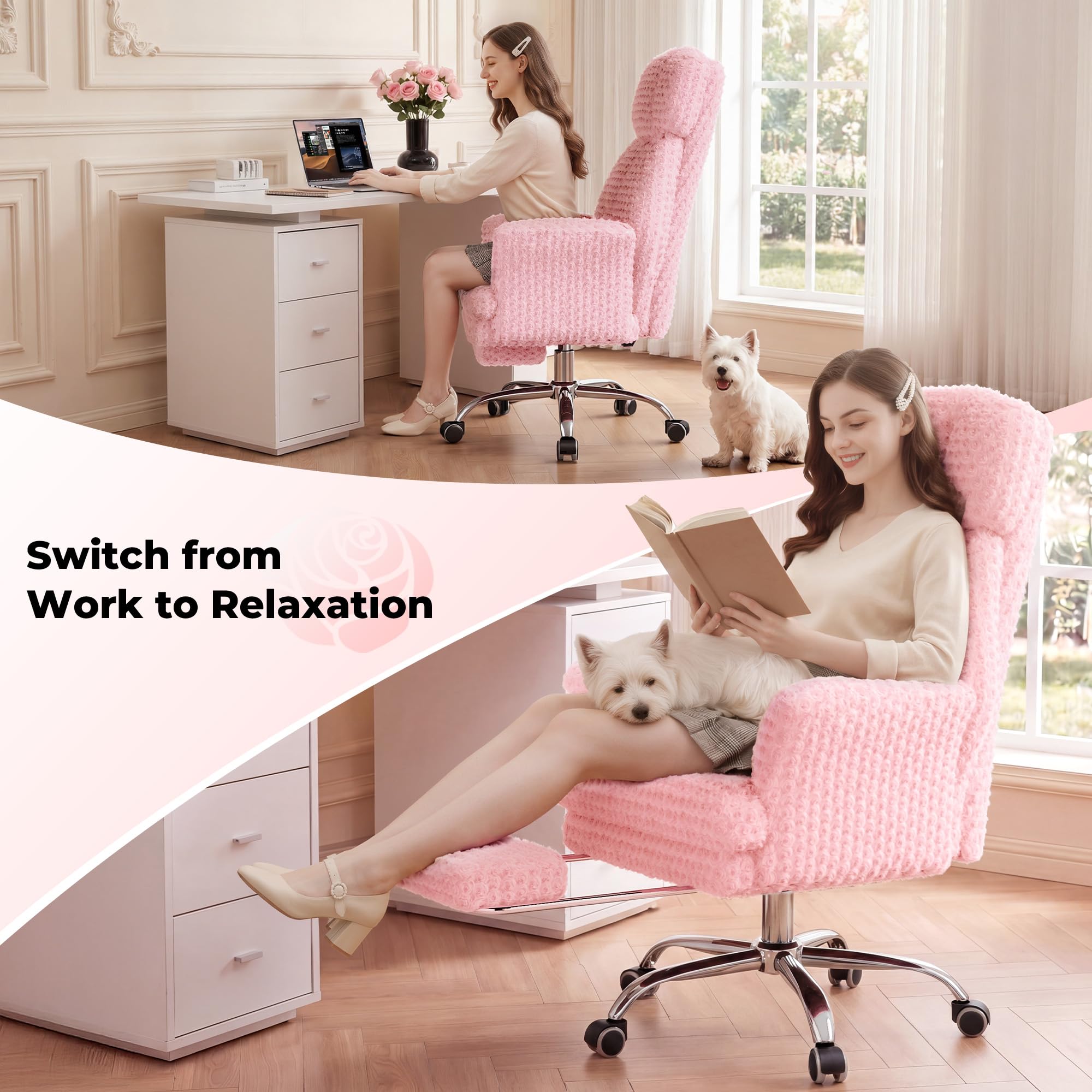 Big and Tall Office Chair, Flip Armrests for Pets & Cross Legged Sitting, Executive Ergonomic Computer Gaming Chair with Foot Rest, Premium Tech Fabric Wide Seat Reclining Desk Chair