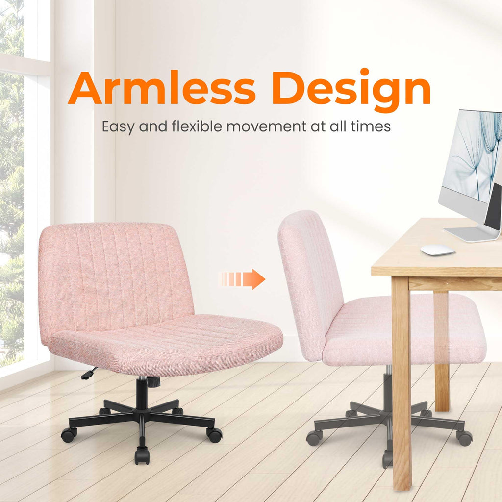 NEO CHAIR Criss Cross Chair with Wheels Home Office Cross Legged Armless Chairs Adjustable Computer Desk Wide Seat for Bedroom Vanity Comfy Swivel (Teddy White)