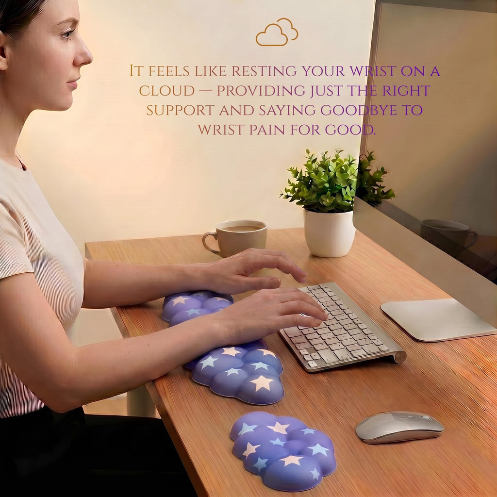 Silky Cloud Wrist Rest Set for Keyboard & Mouse, 16.9", Purple Star | Memory Foam Arm Rest with Ergonomic Support Fits Full Keyboards and Reduces Typing Fatigue for Office, Gaming and Home Use
