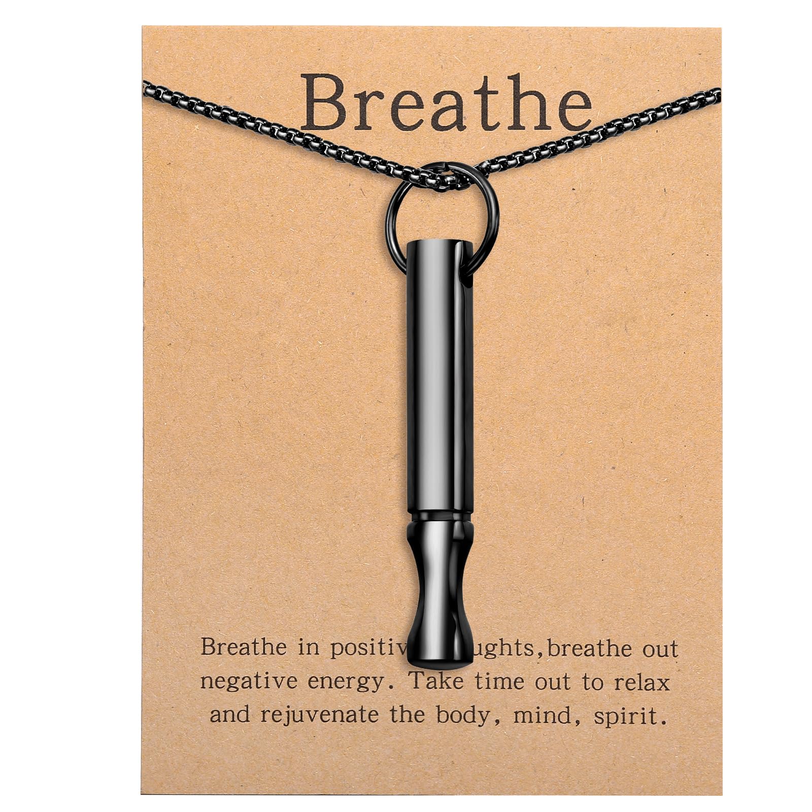 Mindfulness Breathing Necklace Stress Relief Pendant | Stainless Steel, Anxiety Breathe, Stop Smoking Necklace for Women Men