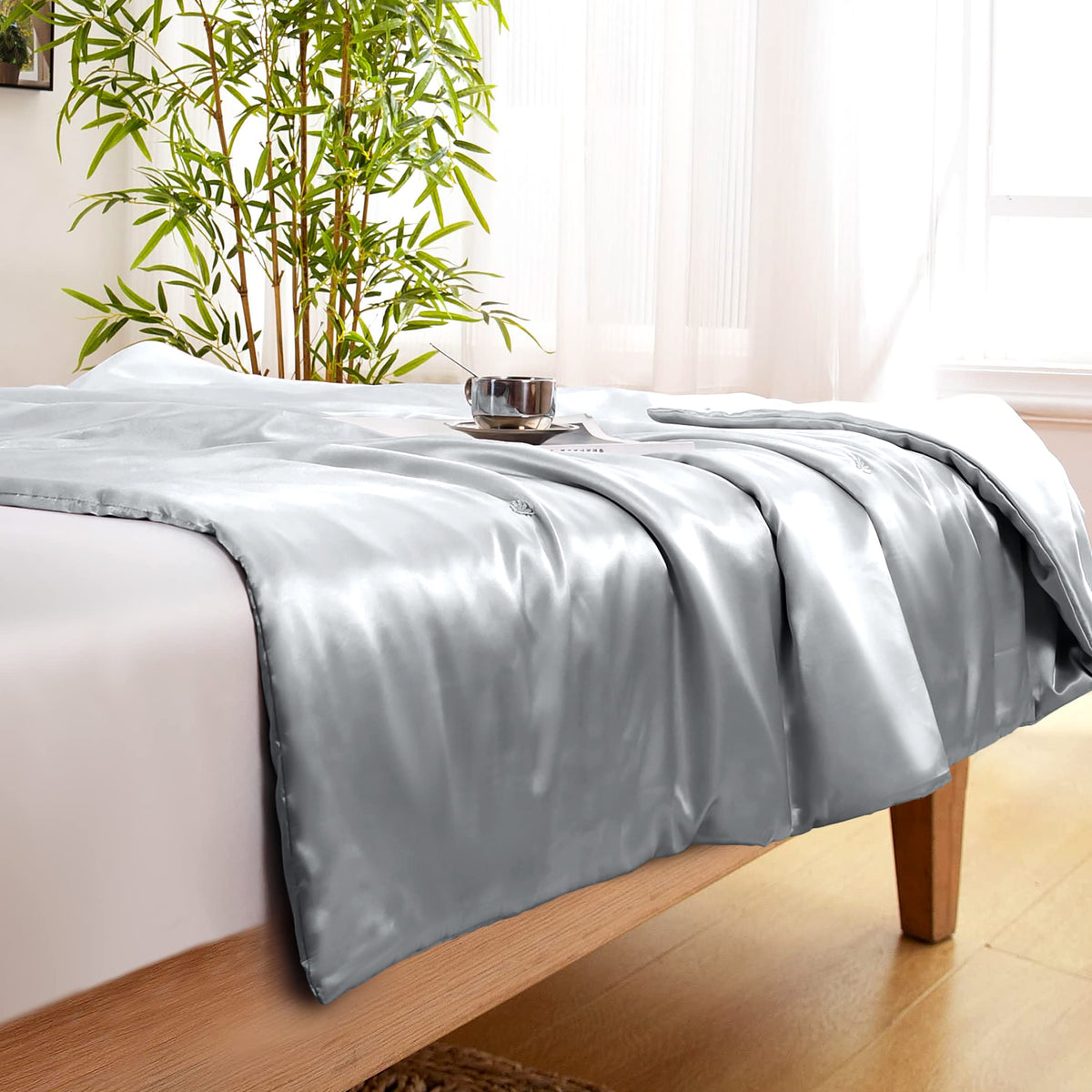 Vonty Dark Grey Satin Throw Blanket 50x60In, Cooling Silky Wrinkle-Free | Gentle On Hair, Machine Washable Easy Care, All-Season Warmth And Cooling, Multipurpose Bed Sofa Travel, Textured Cable Knit