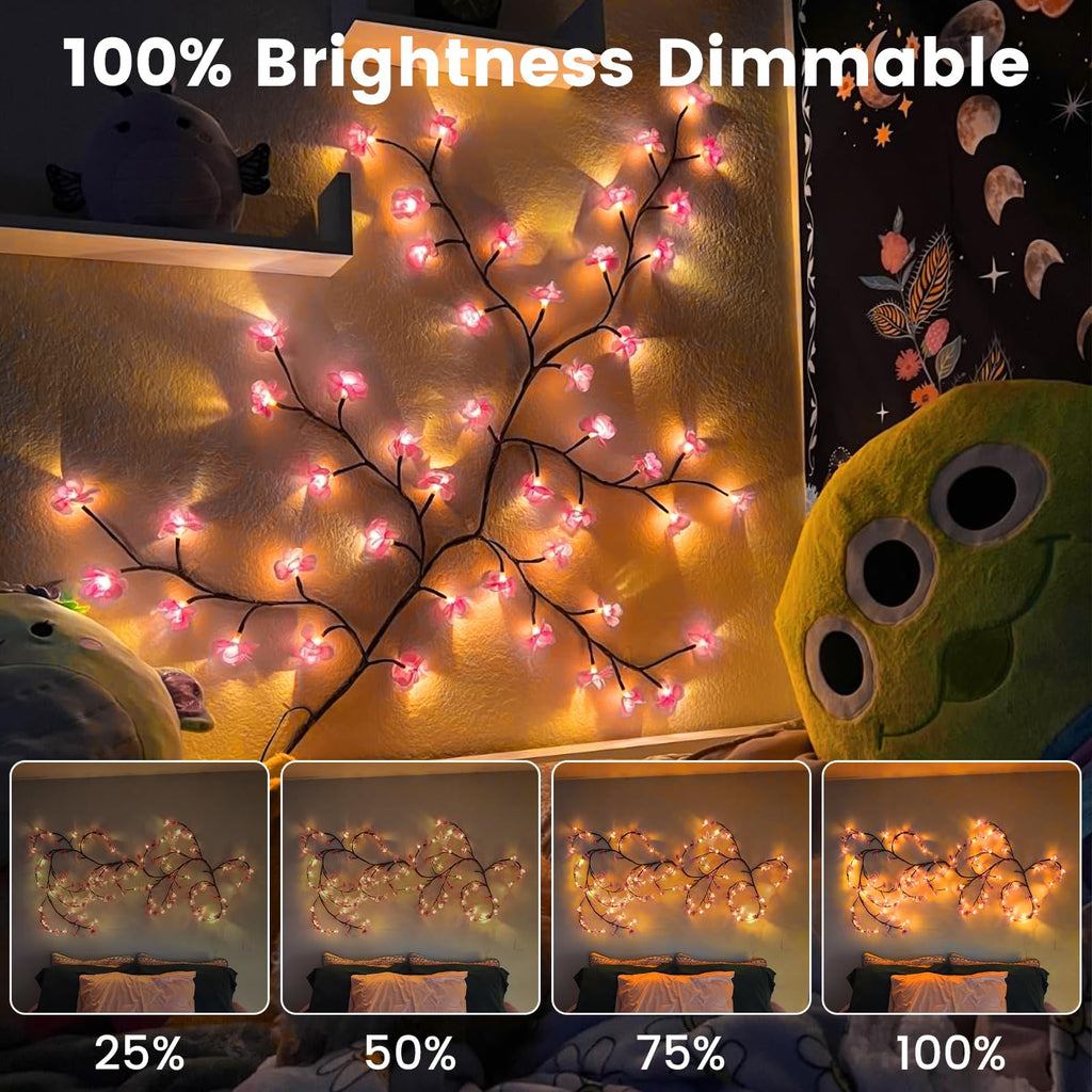 Cherry Blossom Lights with Remote, 8 Modes for Room Decor | Remote Control, 8 Lighting Modes, USB Powered, Timer Function, Bendable Branches, Indoor Cherry Blossom Tree Light