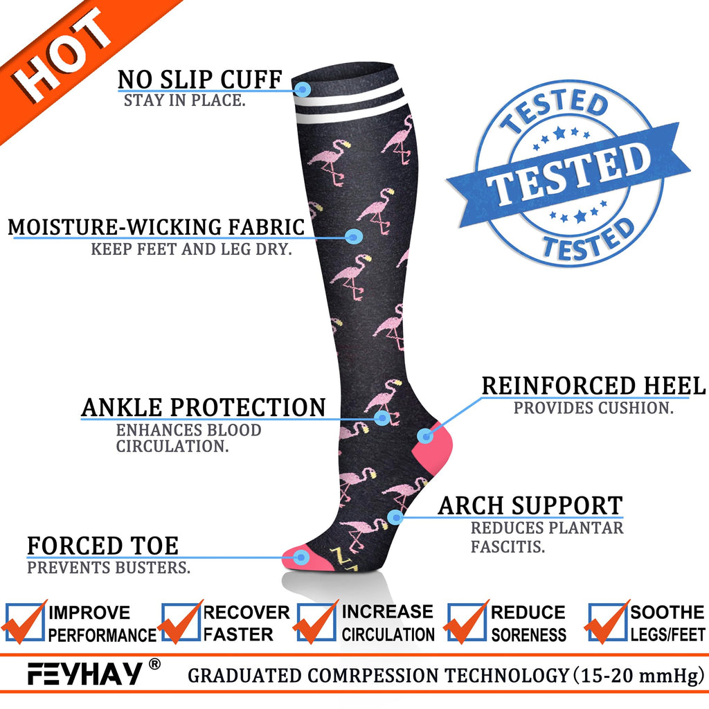FEYHAY Copper Compression Socks (8 Pairs) 15-20 mmHg Circulation is Best Athletic & Daily for Men & Women, Running, Climbing