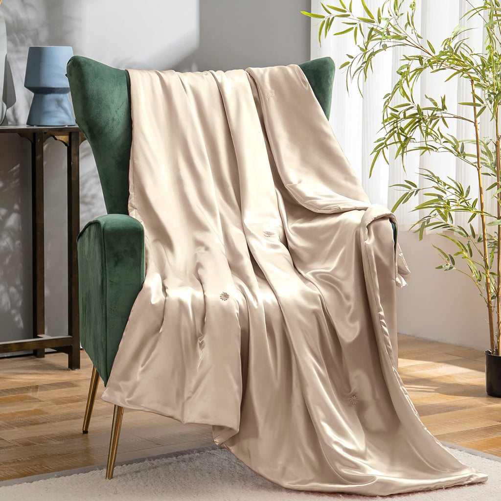 Vonty Dark Grey Satin Throw Blanket 50x60In, Cooling Silky Wrinkle-Free | Gentle On Hair, Machine Washable Easy Care, All-Season Warmth And Cooling, Multipurpose Bed Sofa Travel, Textured Cable Knit