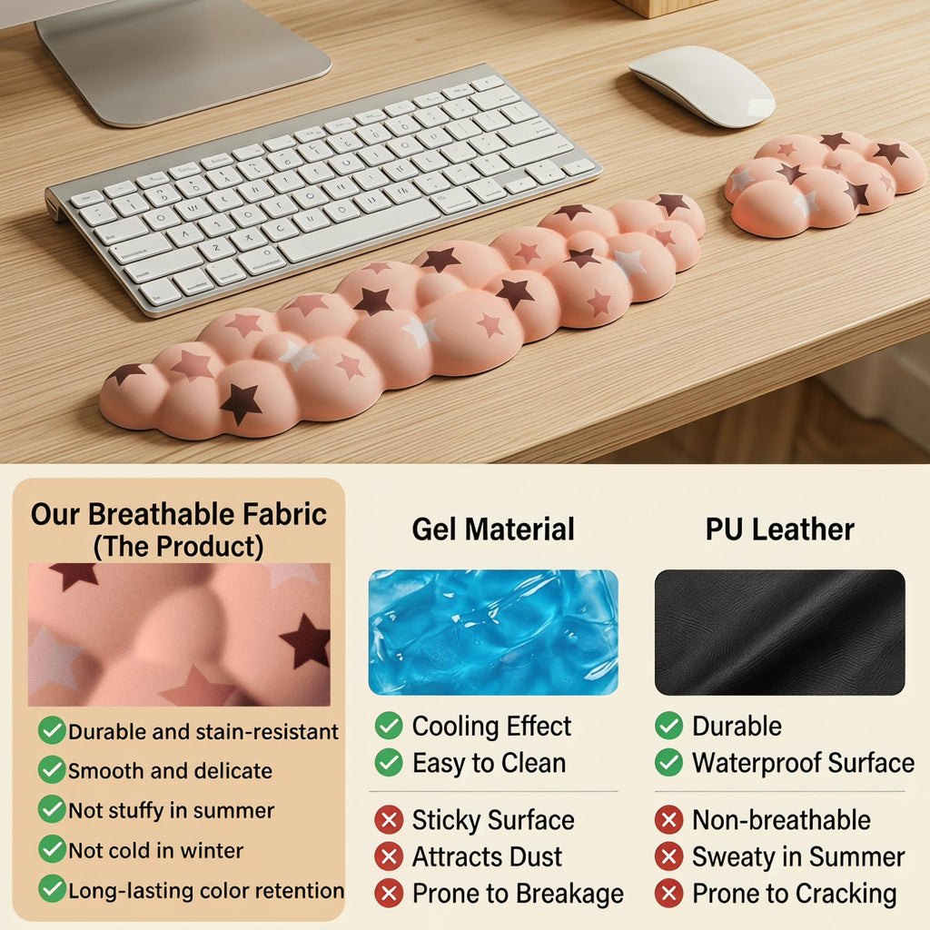 Silky Cloud Wrist Rest Set for Keyboard & Mouse, 16.9", Purple Star | Memory Foam Arm Rest with Ergonomic Support Fits Full Keyboards and Reduces Typing Fatigue for Office, Gaming and Home Use