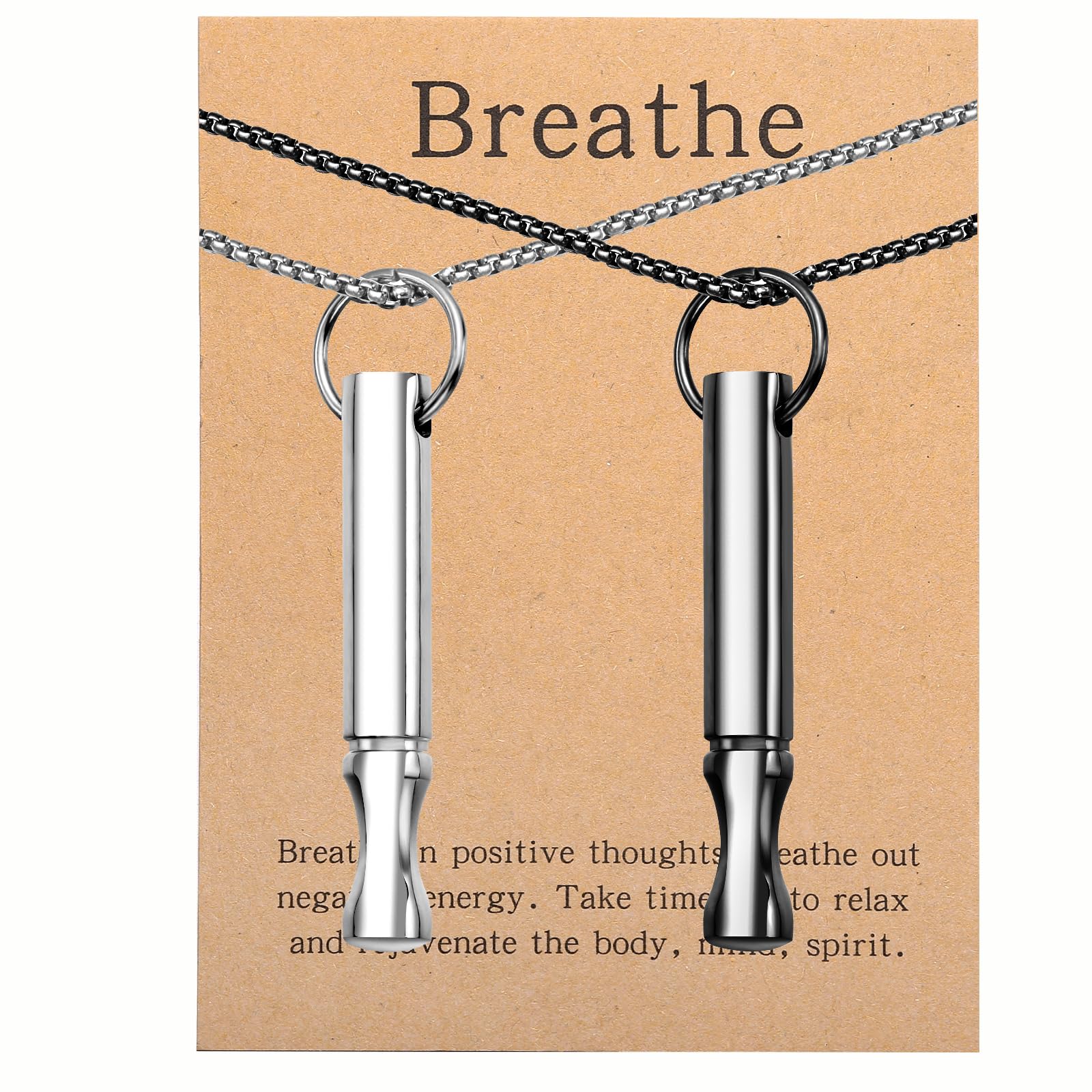 Mindfulness Breathing Necklace Stress Relief Pendant | Stainless Steel, Anxiety Breathe, Stop Smoking Necklace for Women Men