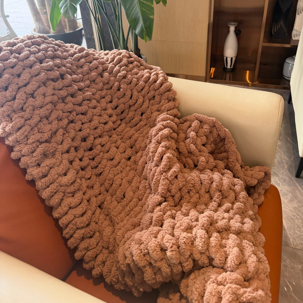 Soft Chunky Knit Throw Blanket for Couch, Cozy Warm Knitted Blankets | Hand Knit with Jumbo Chenille, Lightweight Warm Fluffy Decor for Women, Mom, Her & Girls, Sofa, Chair, Bed, 40"×40" (Gray)