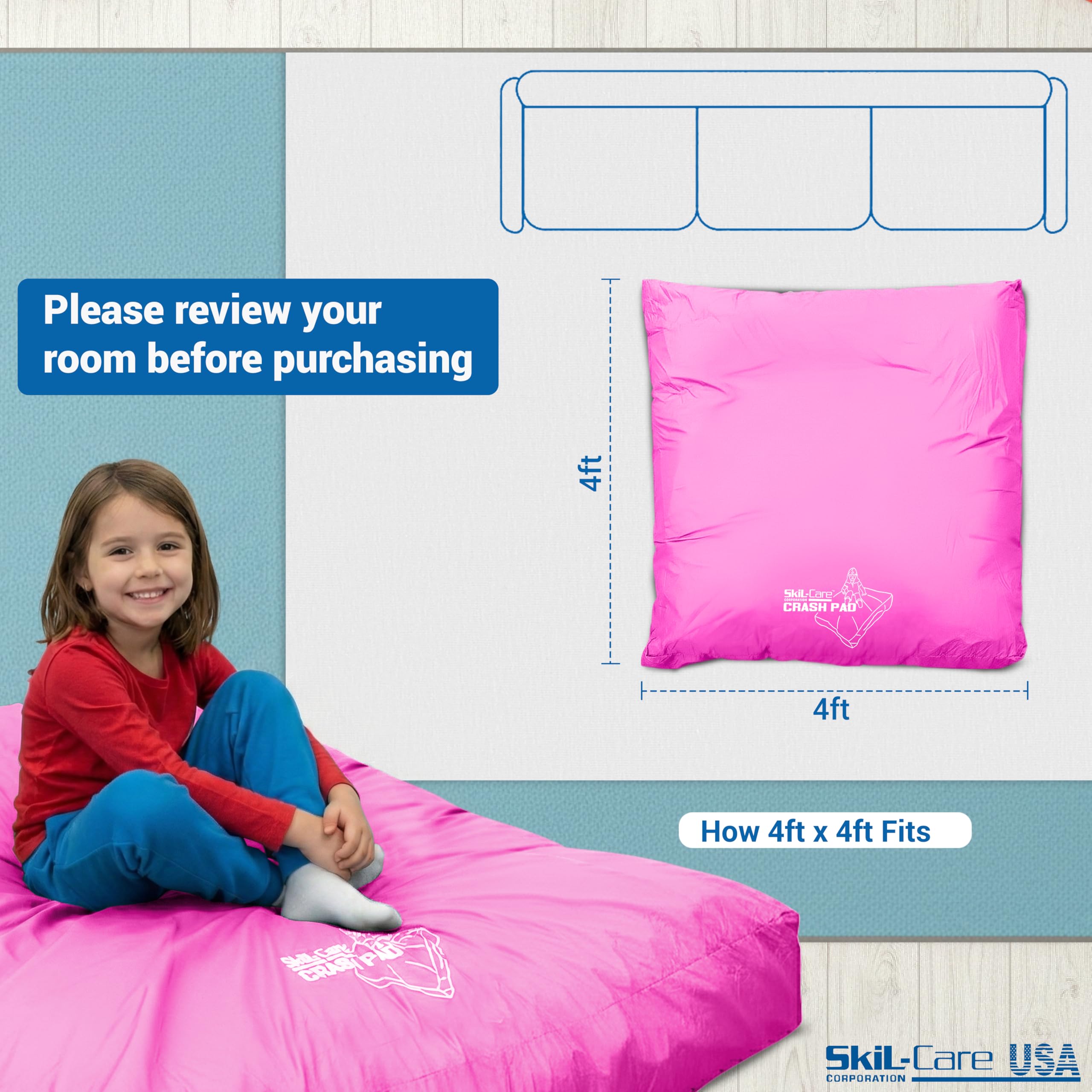 Skil-Care Crash Pad for Kids | Sensory Crash Mat for Active Play | High-Density & Soft Foam Blocks Landing Zone | Kids Jumping Pillow for Indoor & Outdoors Use with Durable Nylon Cover - 5x5 feet