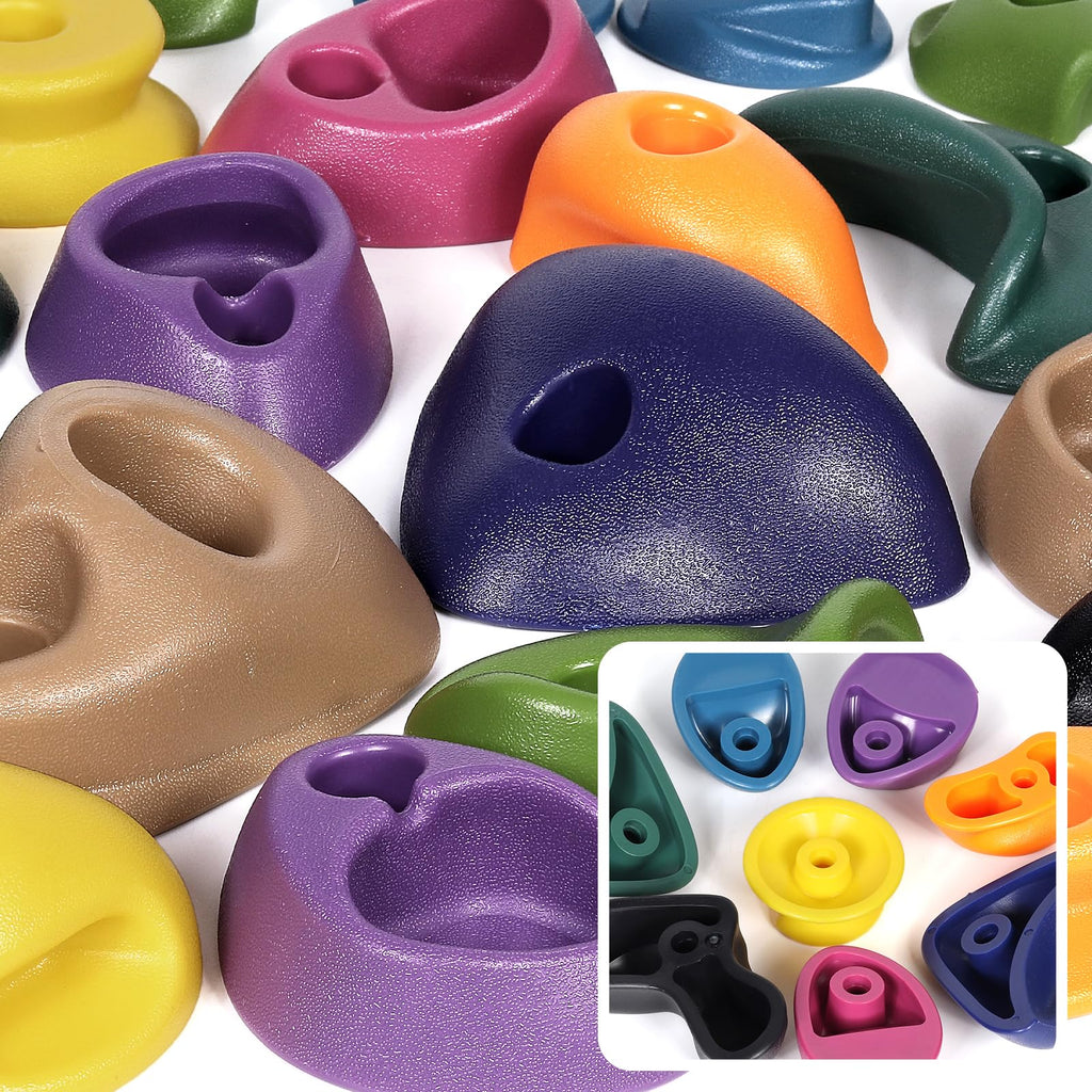 TOPNEW 32 Rock Climbing Holds Multi Size for Kids, Adult Rock Wall Holds Climbing Rock Wall Grips for Indoor and Outdoor Playground Play Set - Includes 2 Inch Mounting Hardware