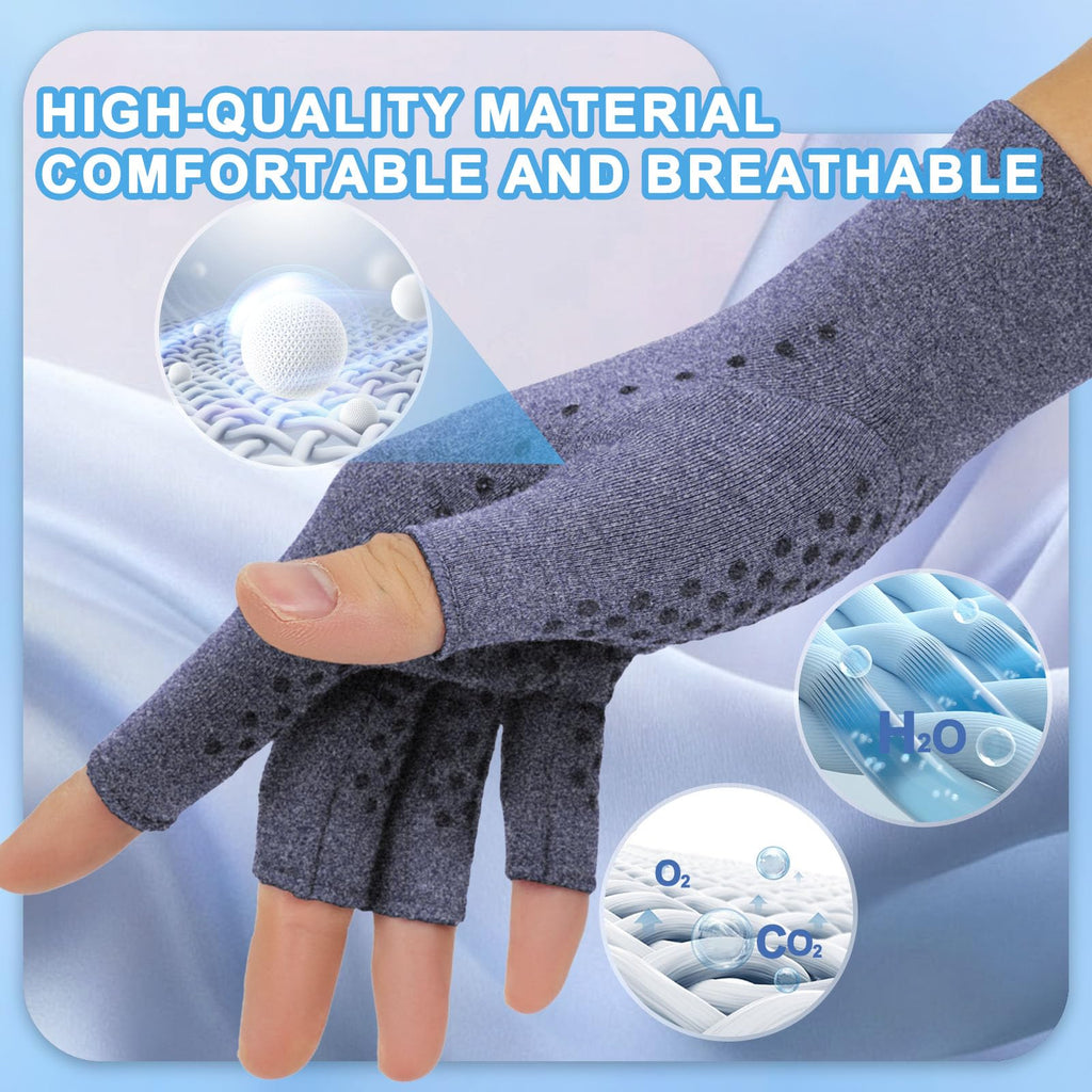 DRNAIETY 2-Pair Arthritis Compression Gloves- for Hand Arthritis, Carpal Tunnel Pain, Rheumatoid Arthritis, RSI, Fingerless, Anti-Slip, Breathable Gloves for Men & Women, Typing, Daily Use(M Brown)