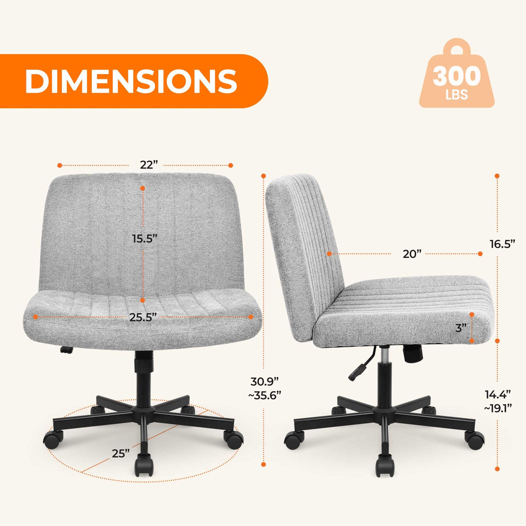 NEO CHAIR Criss Cross Chair with Wheels Home Office Cross Legged Armless Chairs Adjustable Computer Desk Wide Seat for Bedroom Vanity Comfy Swivel (Teddy White)
