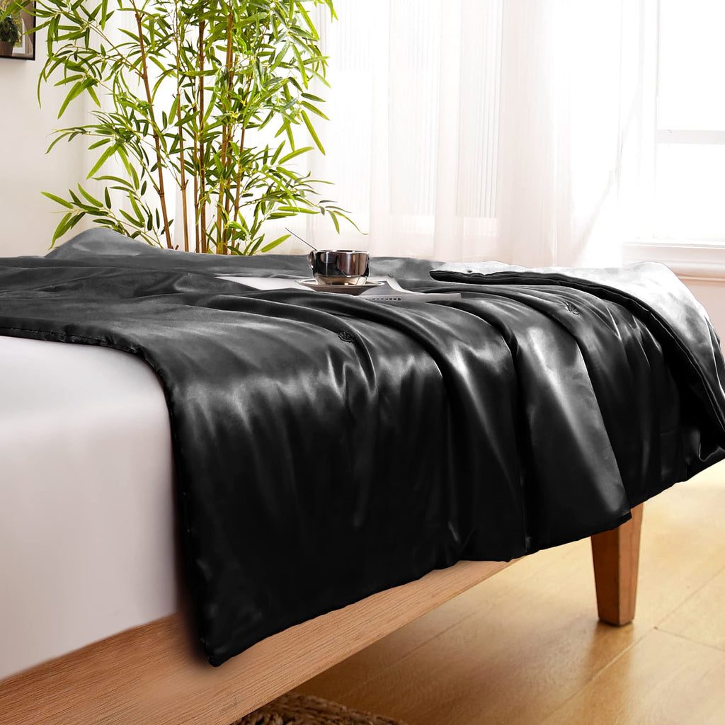 Vonty Dark Grey Satin Throw Blanket 50x60In, Cooling Silky Wrinkle-Free | Gentle On Hair, Machine Washable Easy Care, All-Season Warmth And Cooling, Multipurpose Bed Sofa Travel, Textured Cable Knit