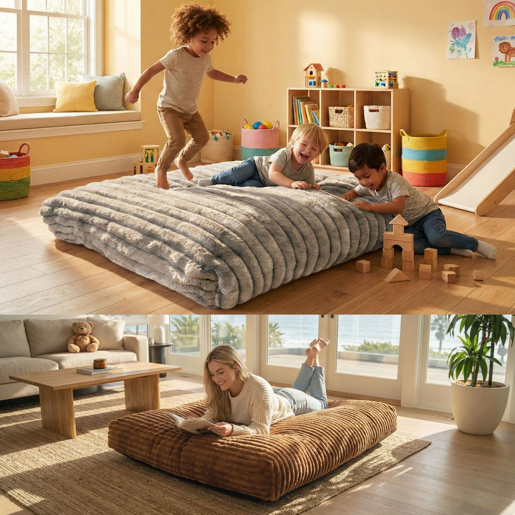 Matini Home Crash Pad - Sensory Pad with Cover Foam Blocks for Kids and Adults, Ideal Gymnastics Equipment to Jump, Play or Relax - Grey White 36" X 36"