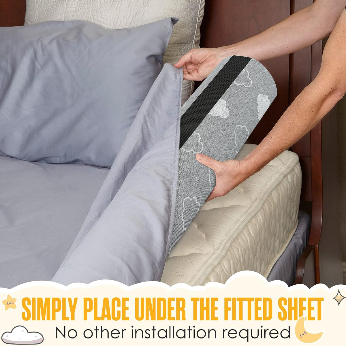 Sleepah Bed Bumpers for Toddlers - Memory Foam Guard Rail Pads for Kids Bed | Soft Removable Washable & Waterproof Cover – Dual Sided Non-Slip Noodle Long Pillow for King Queen Full Twin Beds (1 Pack)