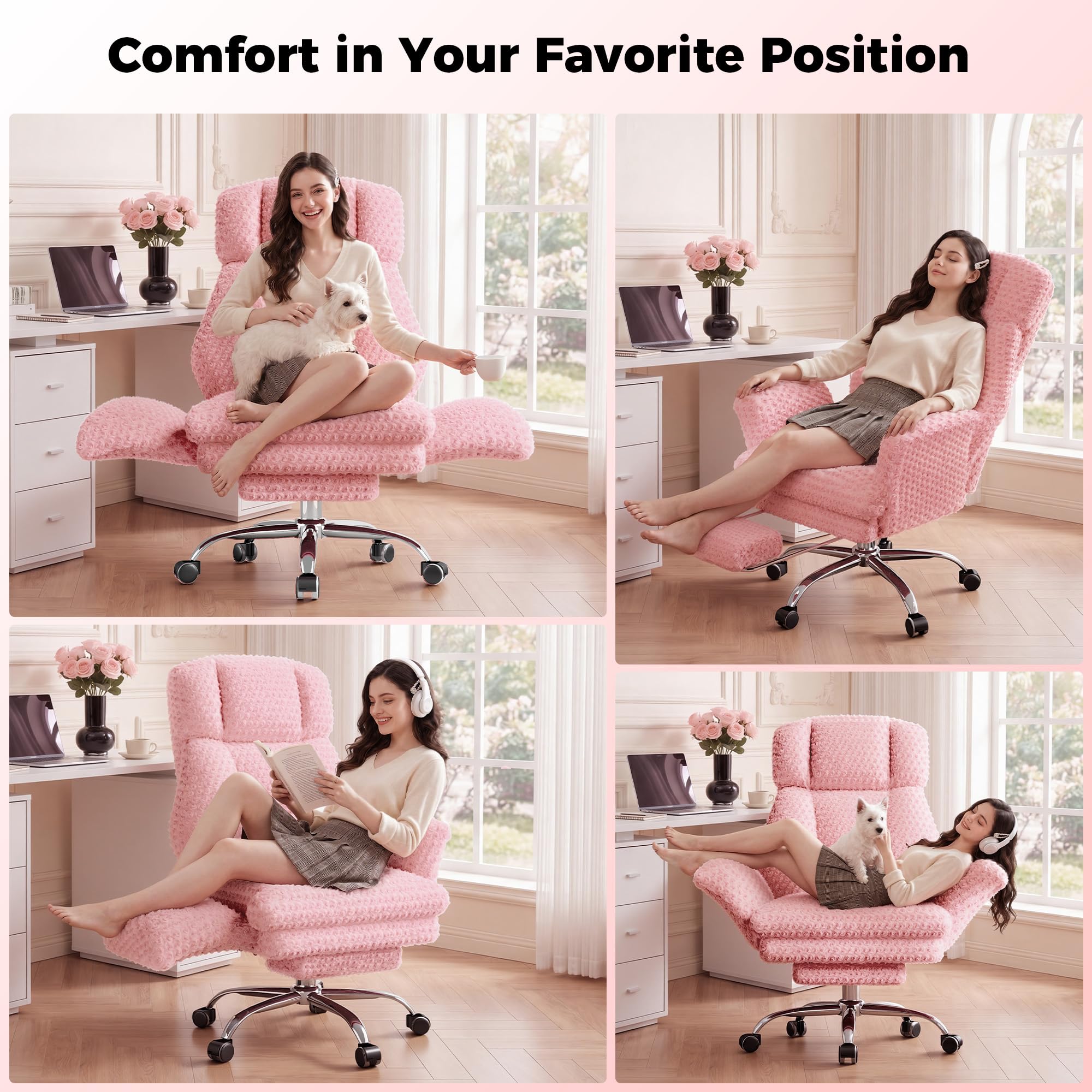 Big and Tall Office Chair, Flip Armrests for Pets & Cross Legged Sitting, Executive Ergonomic Computer Gaming Chair with Foot Rest, Premium Tech Fabric Wide Seat Reclining Desk Chair