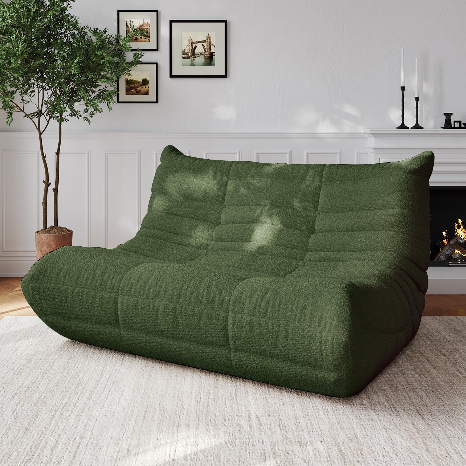 Adults Bean Bag Chairs Lazy Floor Sofa Togo Couch Comfy Memory Foam Reading Chair Teddy Fleece BeanBag for Living Room Bedroom Dorm Office Gaming Room, Green, 1 Seater